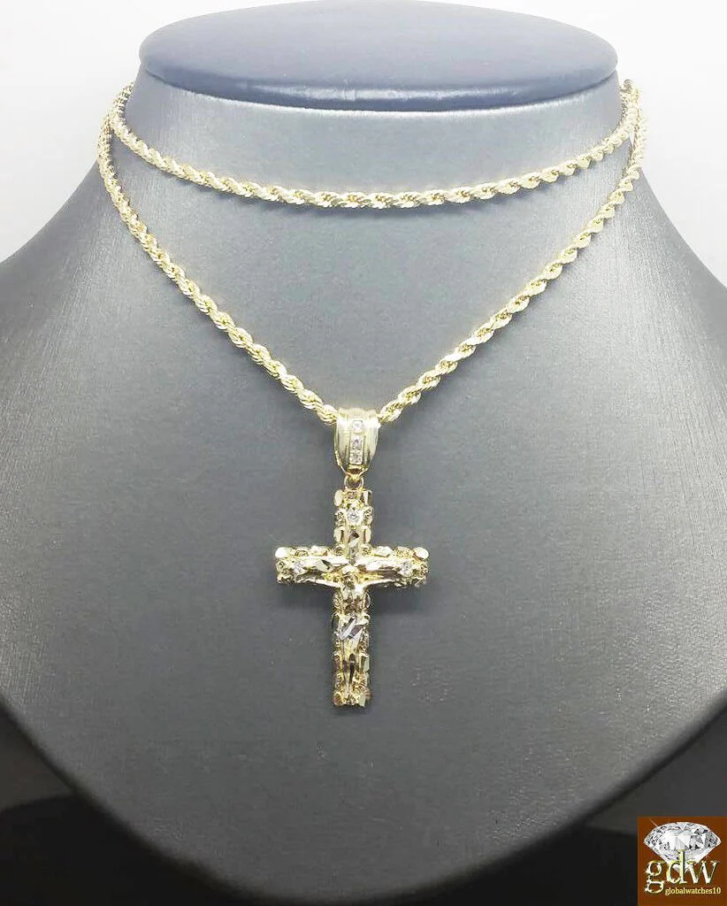 Real 10k Gold Rope Chain Cross Pendant 18" 20" 22" 24" 26" Necklace - Image 3
