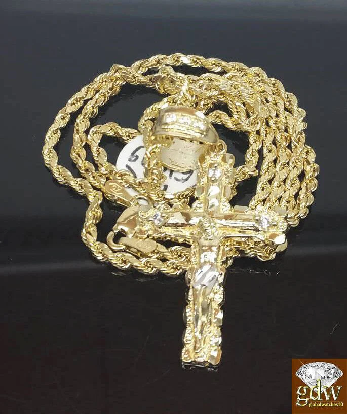 Real 10k Gold Rope Chain Cross Pendant 18" 20" 22" 24" 26" Necklace - Image 4