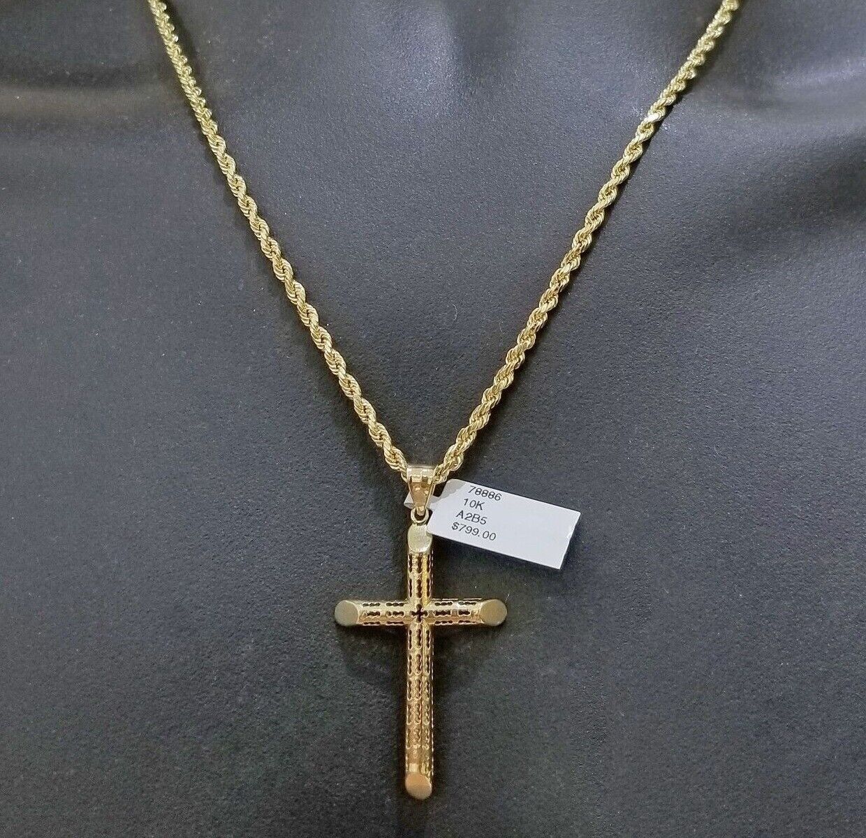 Real 10k Gold Rope Chain Cross Pendant, 3mm Necklace 20" inch With Charm, 10kt - Image 3