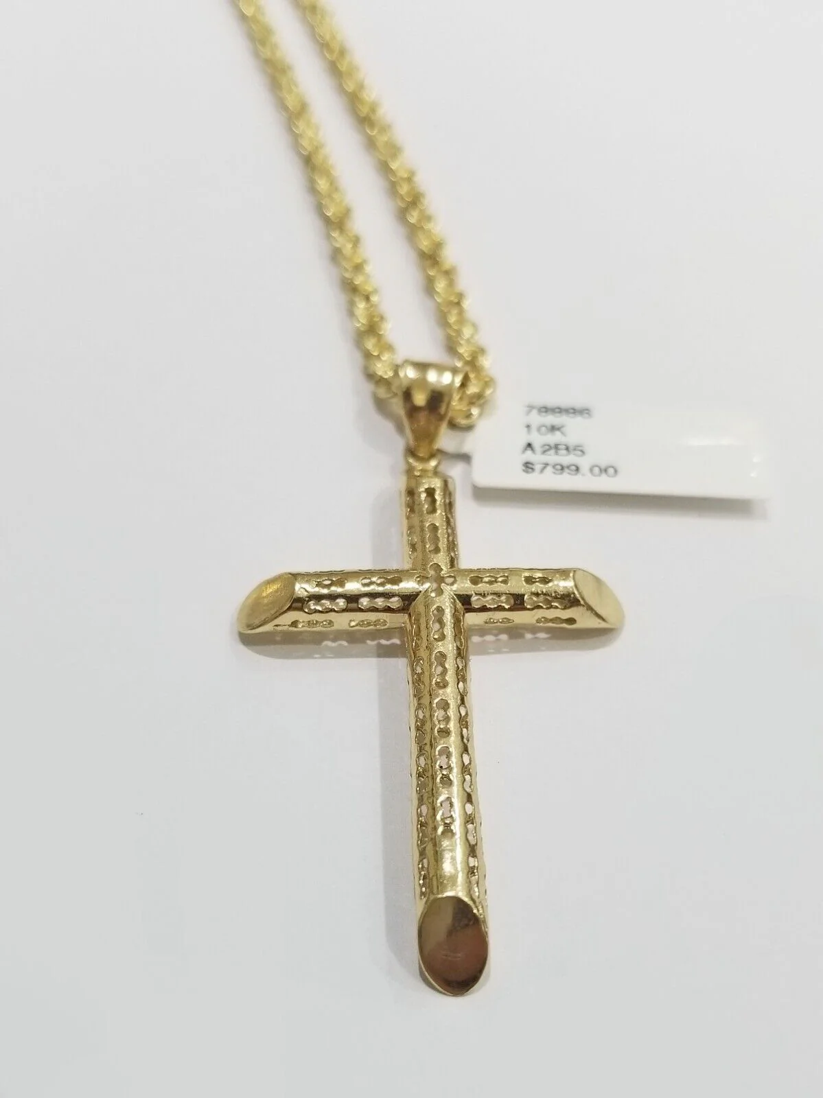 Real 10k Gold Rope Chain Cross Pendant, 3mm Necklace 20" inch With Charm, 10kt - Image 7