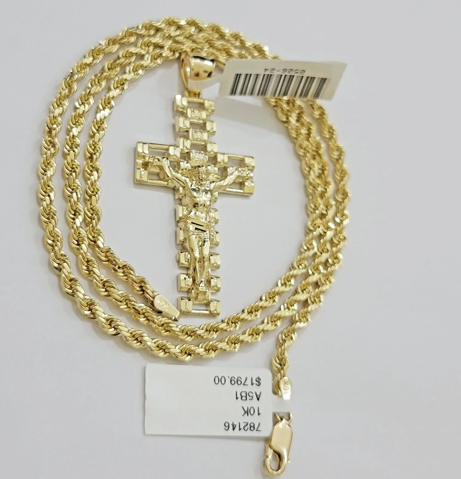 Real 10k Gold Rope Chain Cross SET 3mm 18-30" Inch Necklace Jesus Charm Pendant - Image 9