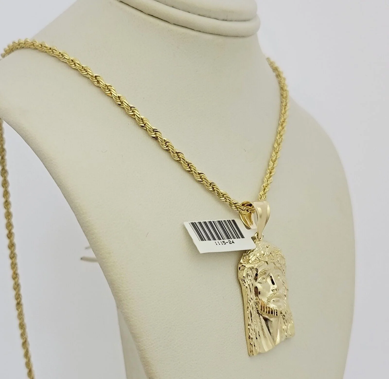 Real 10k Gold Rope Chain Jesus Face Charm Pendant Set 3mm Necklace 18"-26" SOLID - Image 2