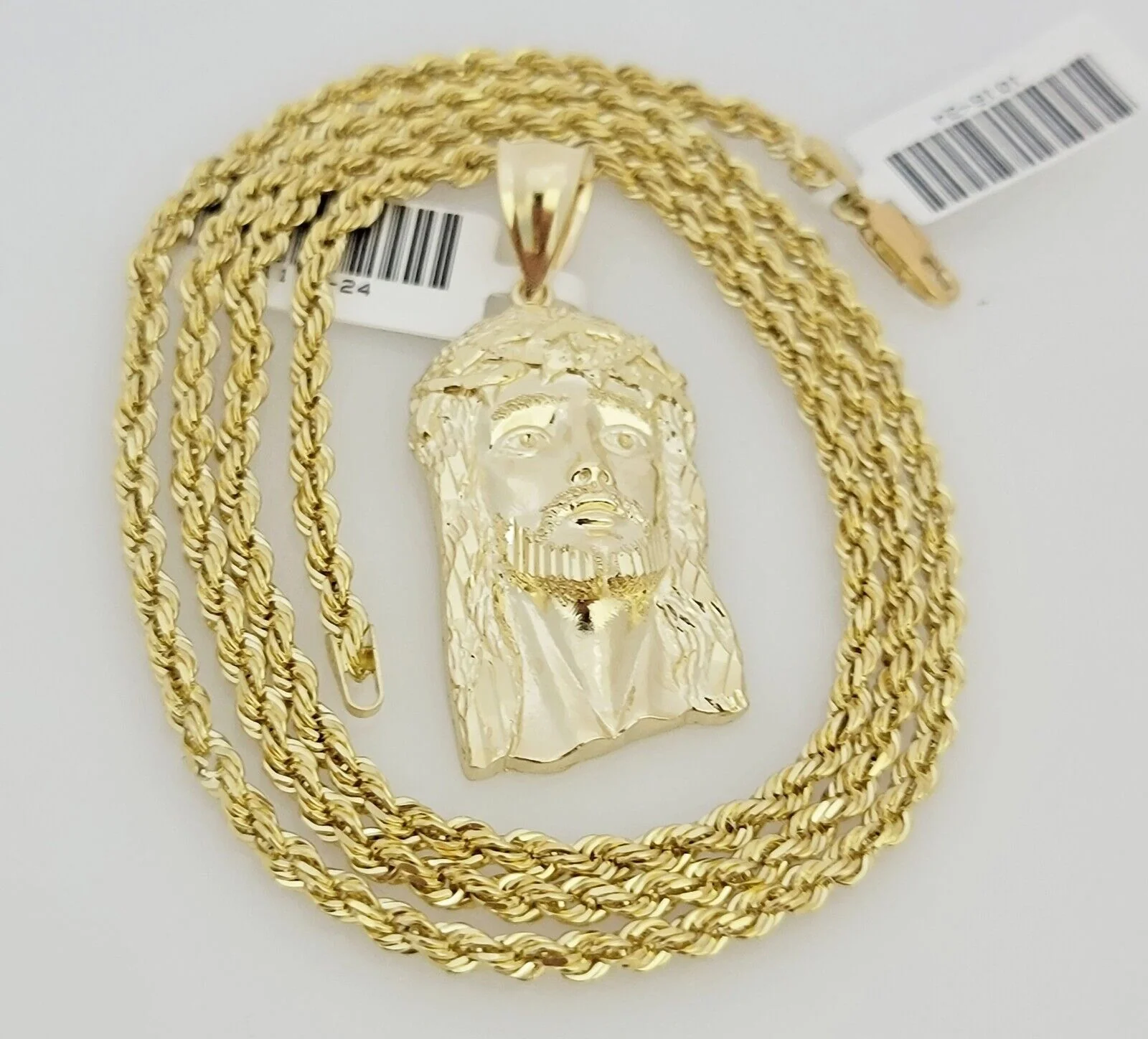 Real 10k Gold Rope Chain Jesus Face Charm Pendant Set 3mm Necklace 18"-26" SOLID - Image 3
