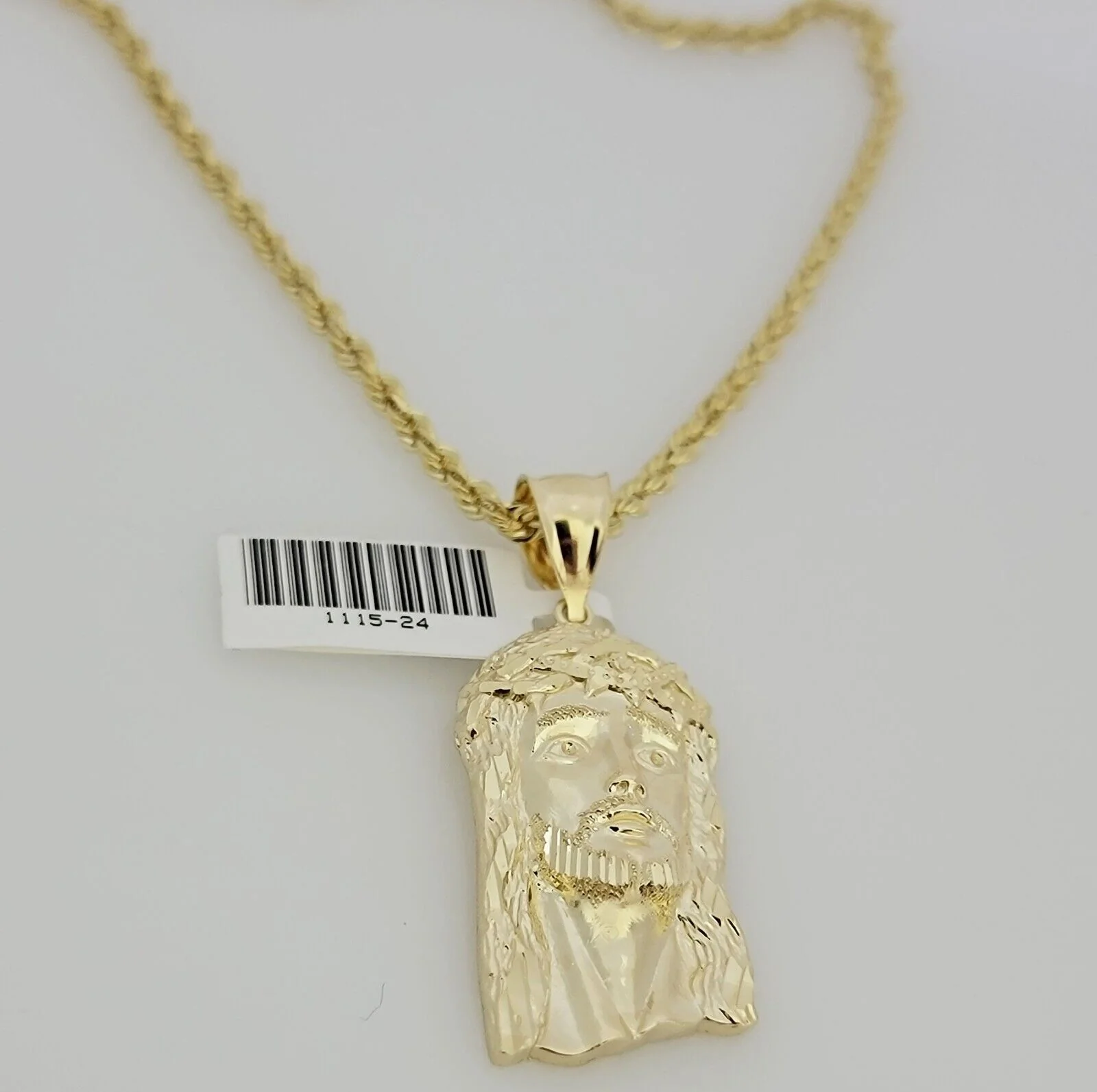 Real 10k Gold Rope Chain Jesus Face Charm Pendant Set 3mm Necklace 18"-26" SOLID - Image 4