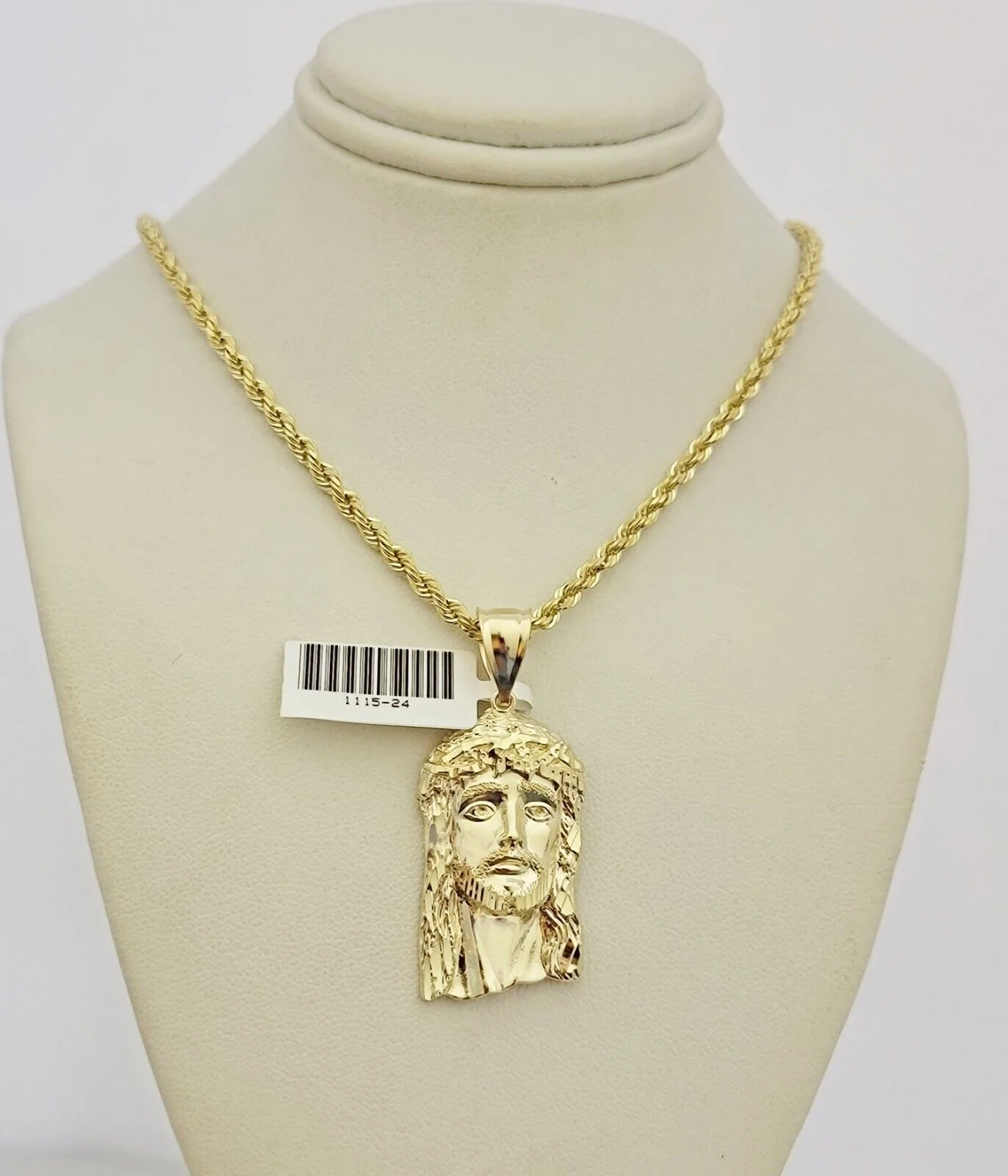 Real 10k Gold Rope Chain Jesus Face Charm Pendant Set 3mm Necklace 18"-26" SOLID - Image 6