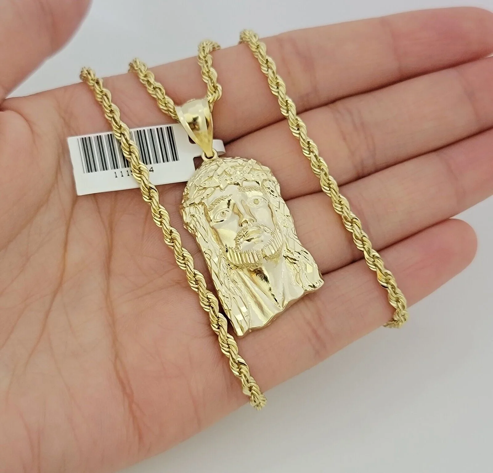 Real 10k Gold Rope Chain Jesus Face Charm Pendant Set 3mm Necklace 24 Inch SOLID - Image 3