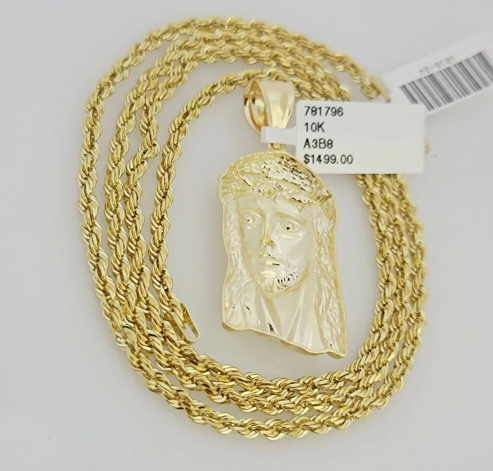 Real 10k Gold Rope Chain Jesus Face Charm Pendant Set 3mm Necklace 24 Inch SOLID - Image 9