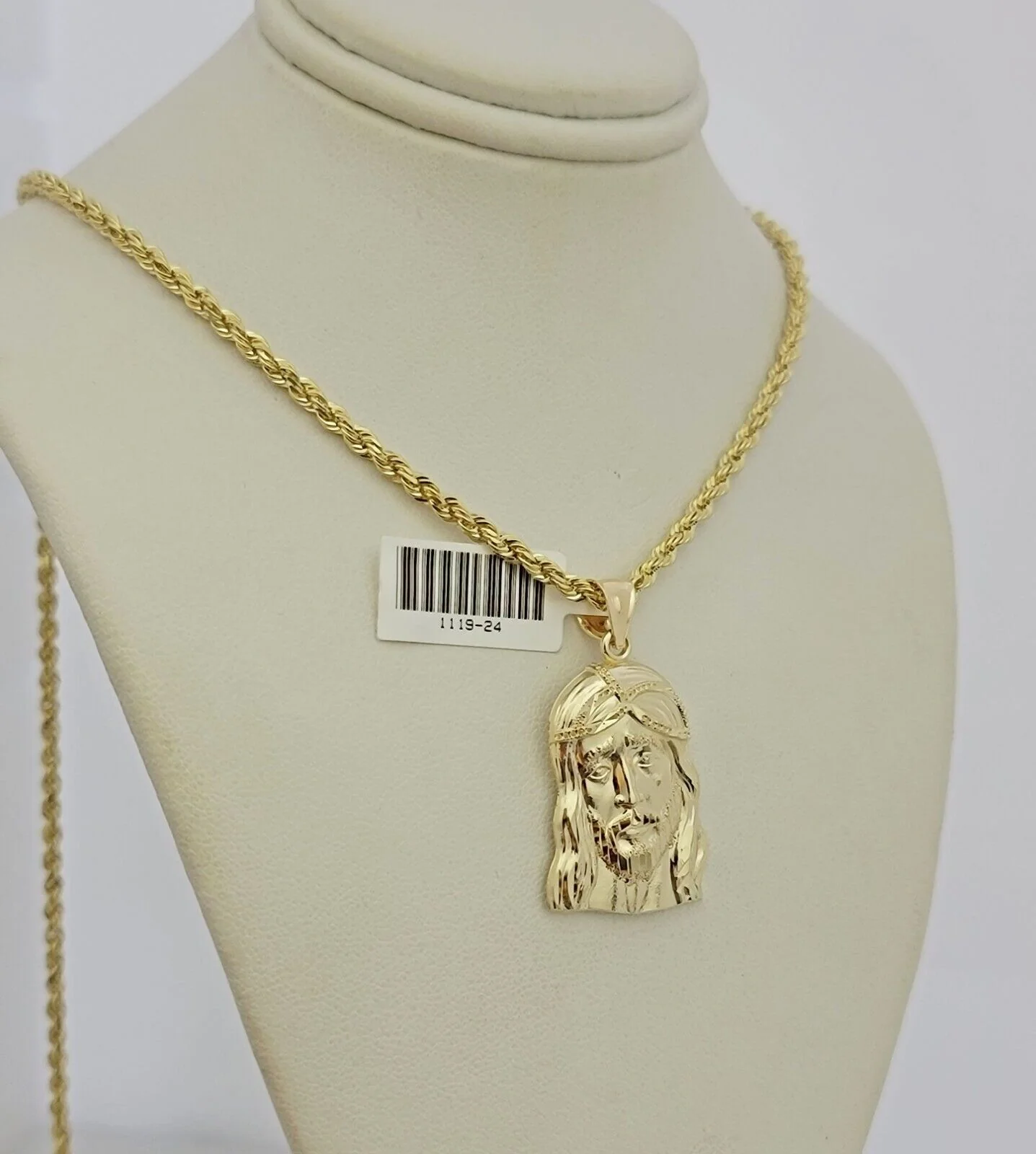 Real 10k Gold Rope Chain Jesus Head Charm Pendant Set 3mm Necklace 18"-26" SOLID - Image 5