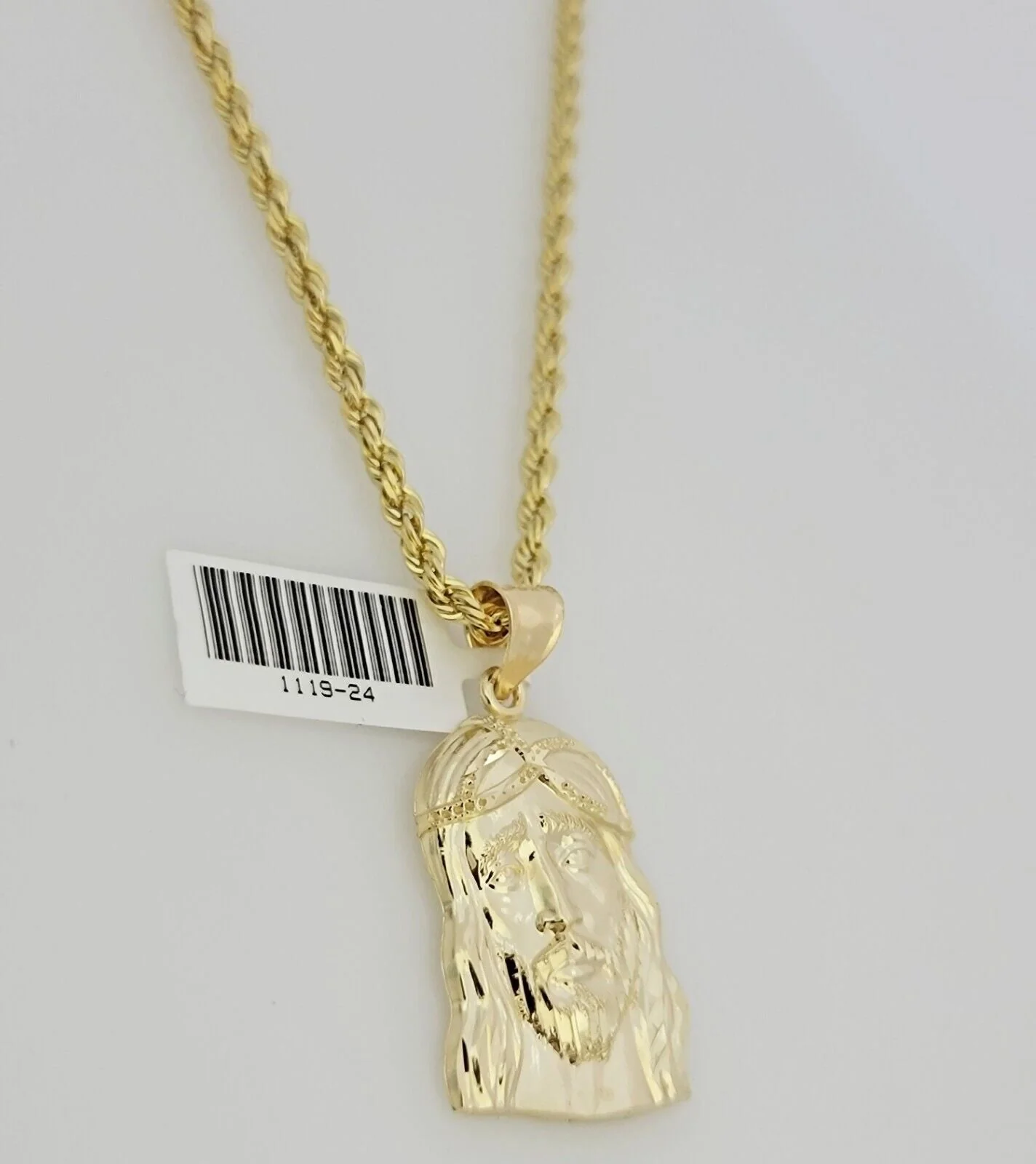 Real 10k Gold Rope Chain Jesus Head Charm Pendant Set 3mm Necklace 18"-26" SOLID - Image 6