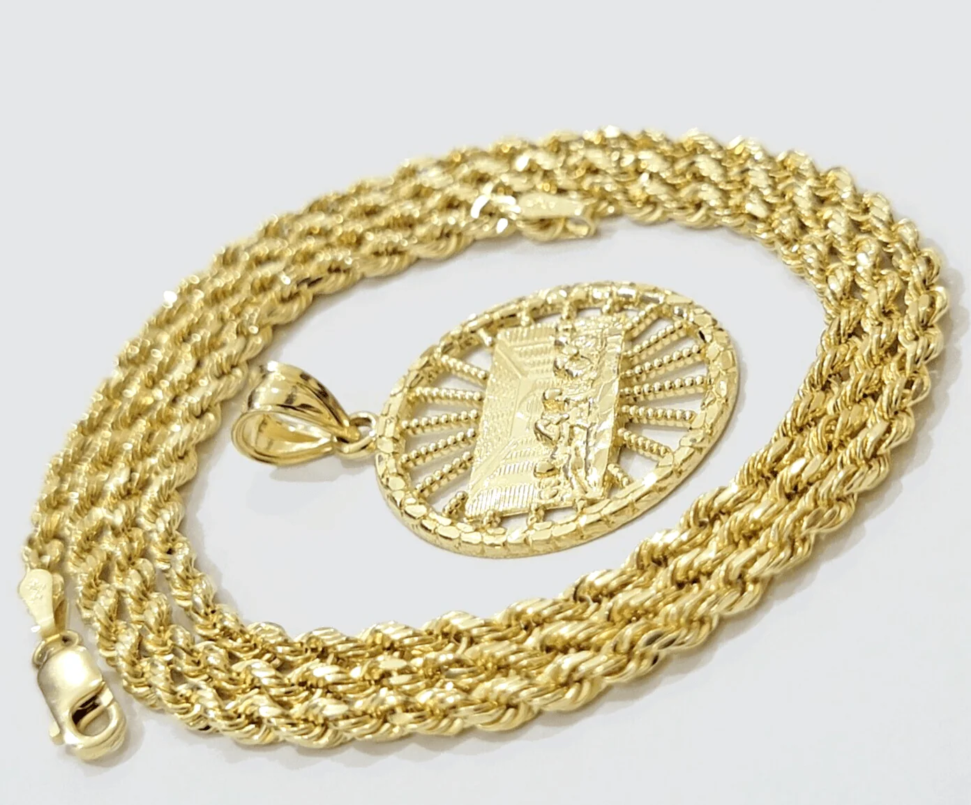 Real 10k Gold Rope Chain Last Supper Pendant Set, 24 Inch 3mm necklace & Charm - Image 6