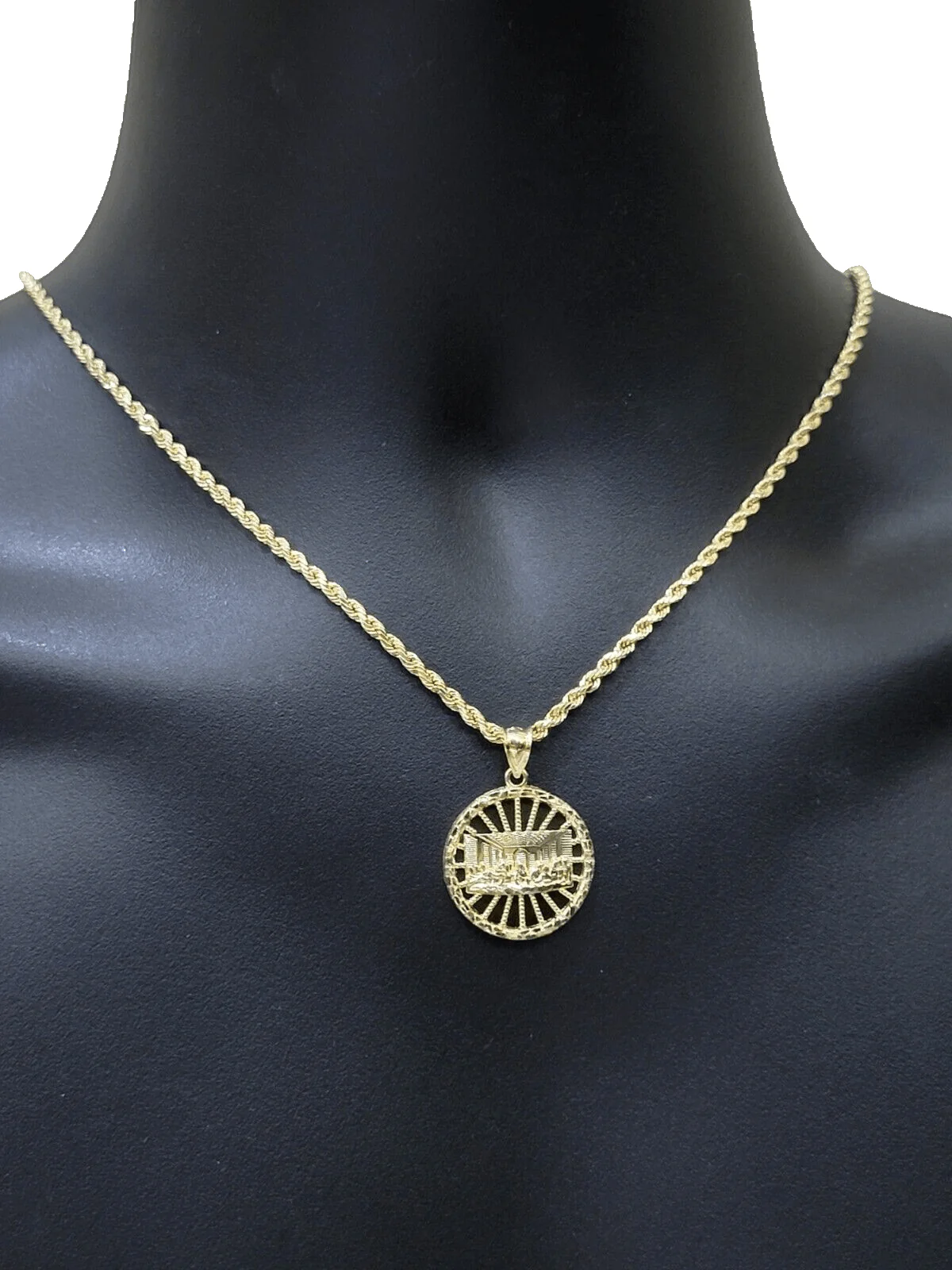 Real 10k Gold Rope Chain Last Supper Pendant Set, 28 Inch 3mm necklace & Charm - Image 6