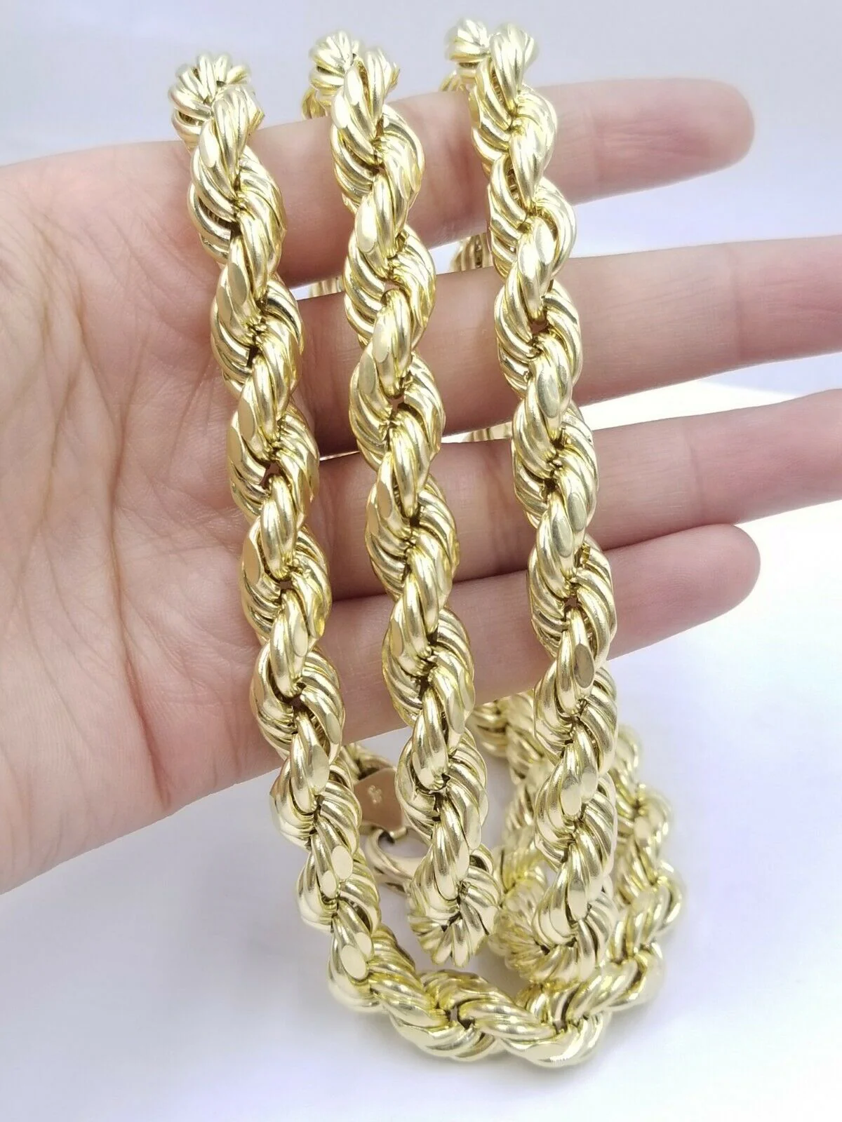 REAL 10k Gold Rope Chain Mens Necklace 10mm 20"-30" Inch Diamond Cut Yellow Gold - Image 2