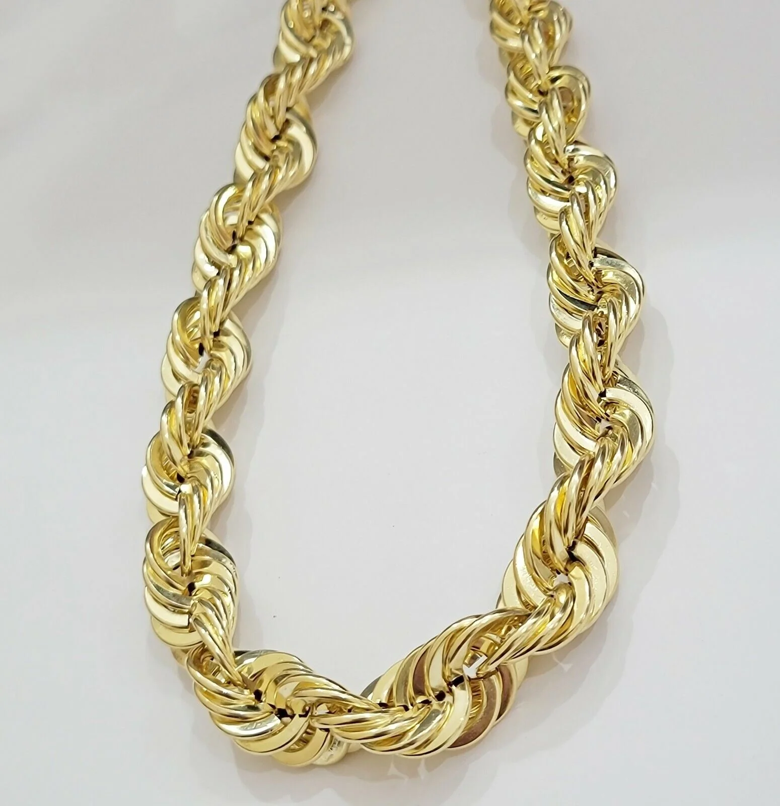 REAL 10K Gold Rope Chain Mens Necklace 15 MM Thick 24" Inch Diamond Cuts 10 KT - Image 3