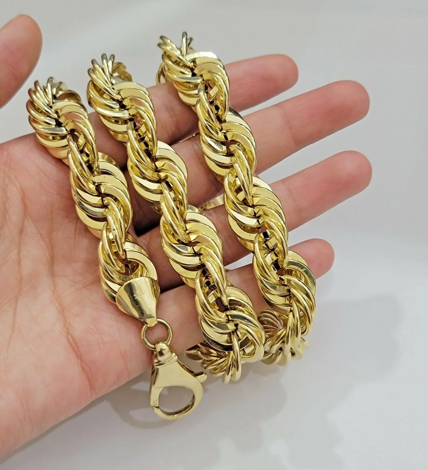 REAL 10k Gold Rope Chain Necklace 17mm Thick 30" Diamond Cut 10kt  102 Grams - Image 4