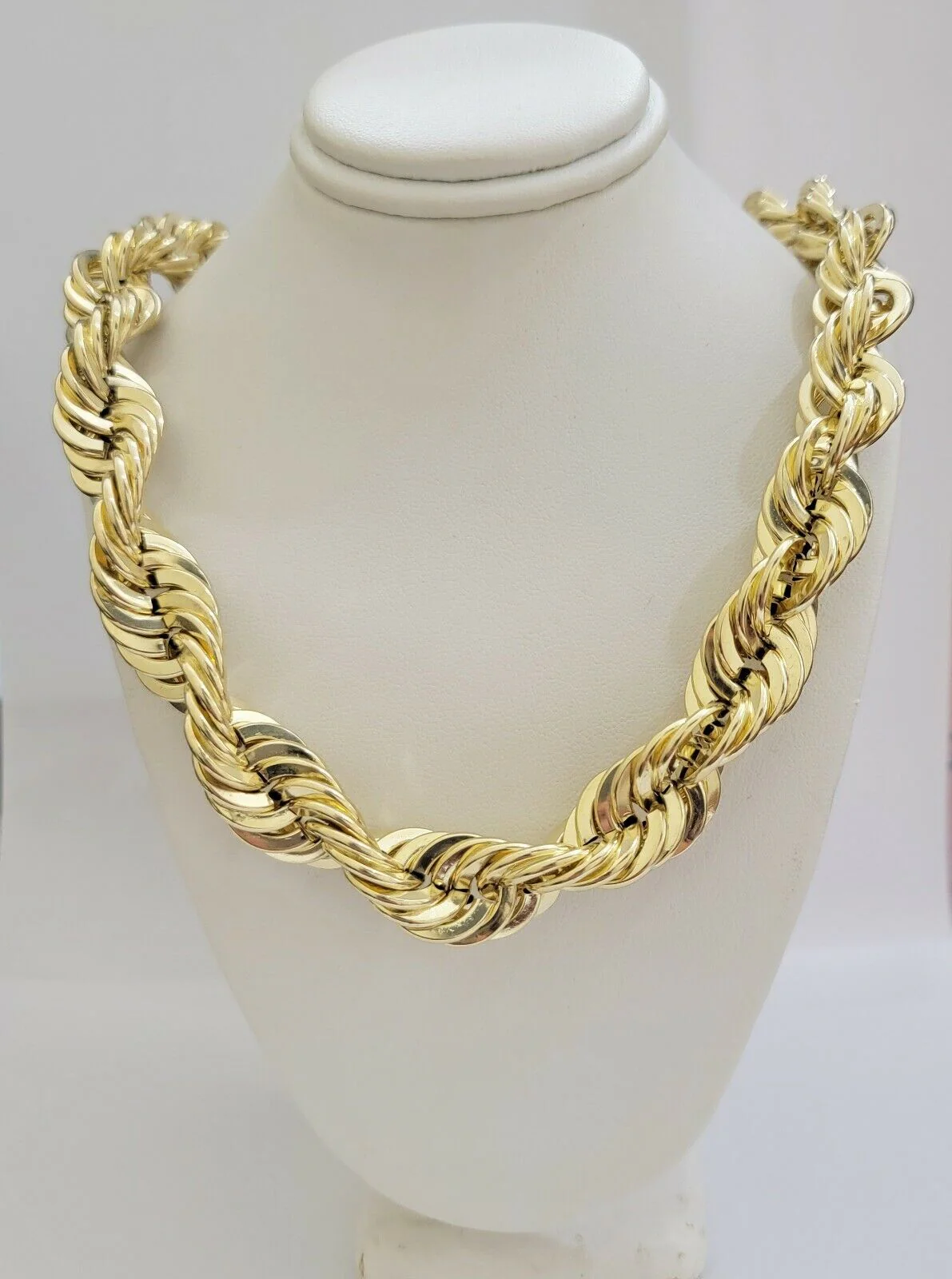 REAL 10k Gold Rope Chain Necklace 24 Inch 17mm Thick Diamond Cuts Men's 10kt - Image 3