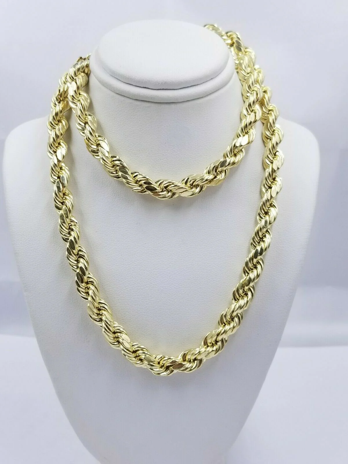 Real 10K Gold Rope Chain Necklace 30 Inch 8mm 10KT Yellow Gold Diamond Cuts Rope - Image 2