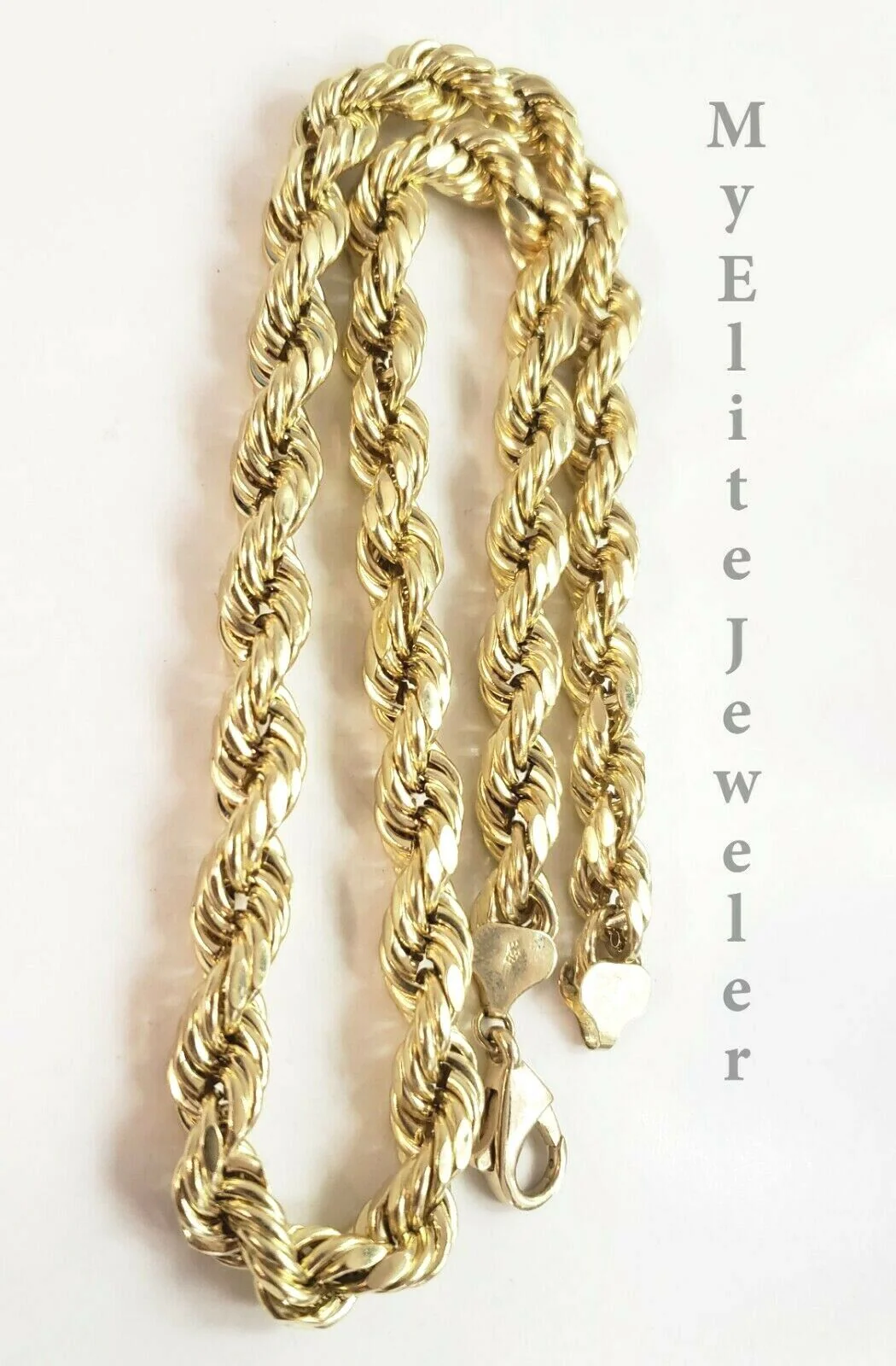 Real 10K Gold Rope Chain Necklace 30 Inch 8mm 10KT Yellow Gold Diamond Cuts Rope - Image 5