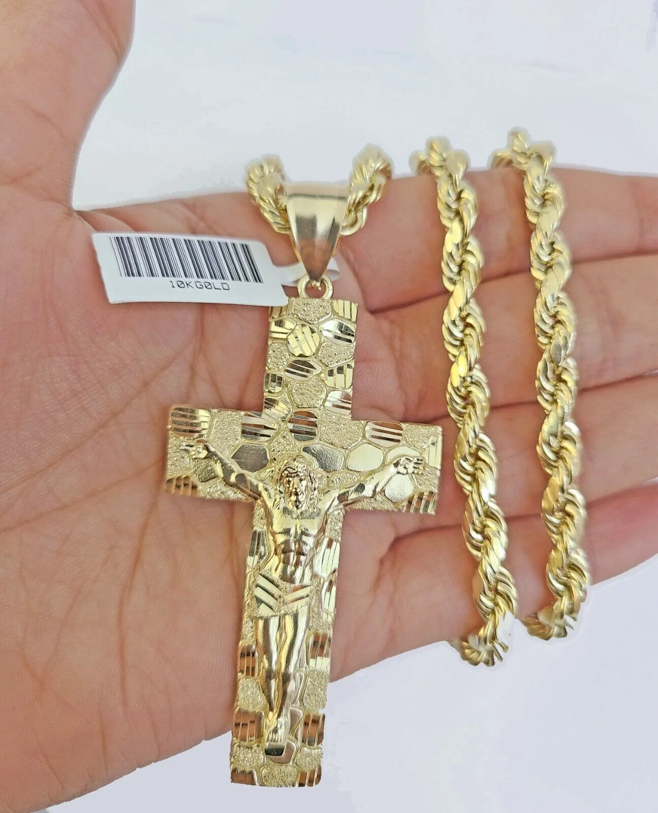 Real 10k Gold Rope Chain Necklace Jesus Cross Charm Pendant Set 20-28" inch 5mm - Image 4
