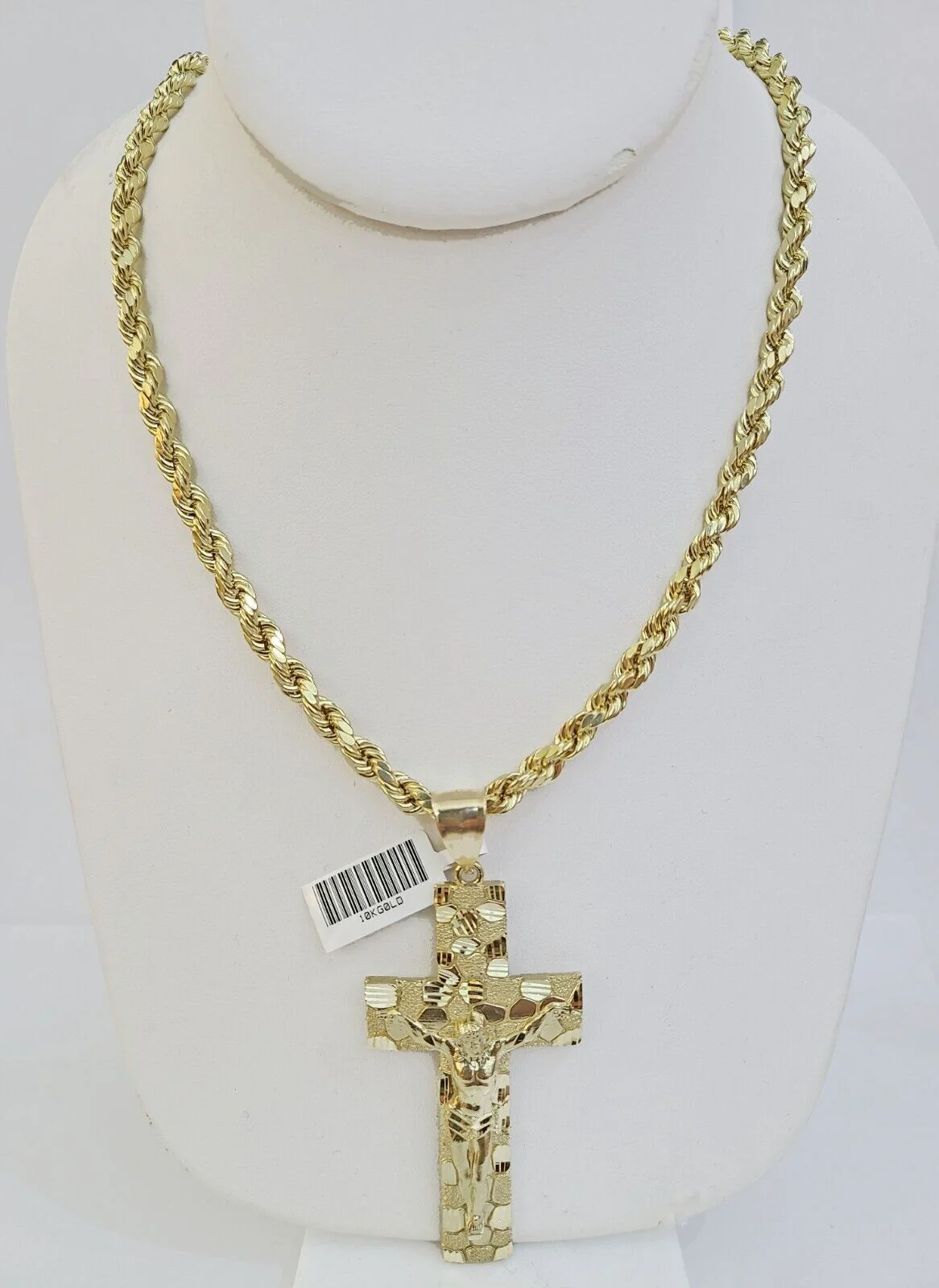 Real 10k Gold Rope Chain Necklace Jesus Cross Charm Pendant Set 20-28" inch 5mm - Image 6