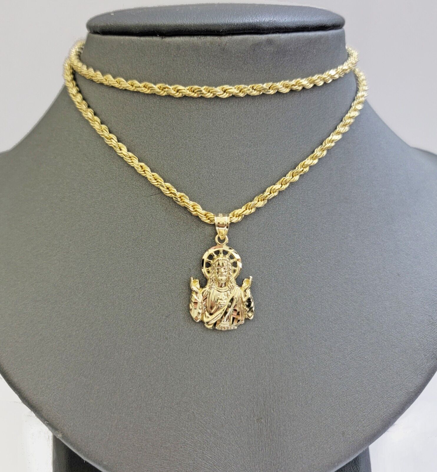 Real 10k gold Rope Chain pendant SET Choose Necklace Length 18-28" & Jesus Charm - Image 9
