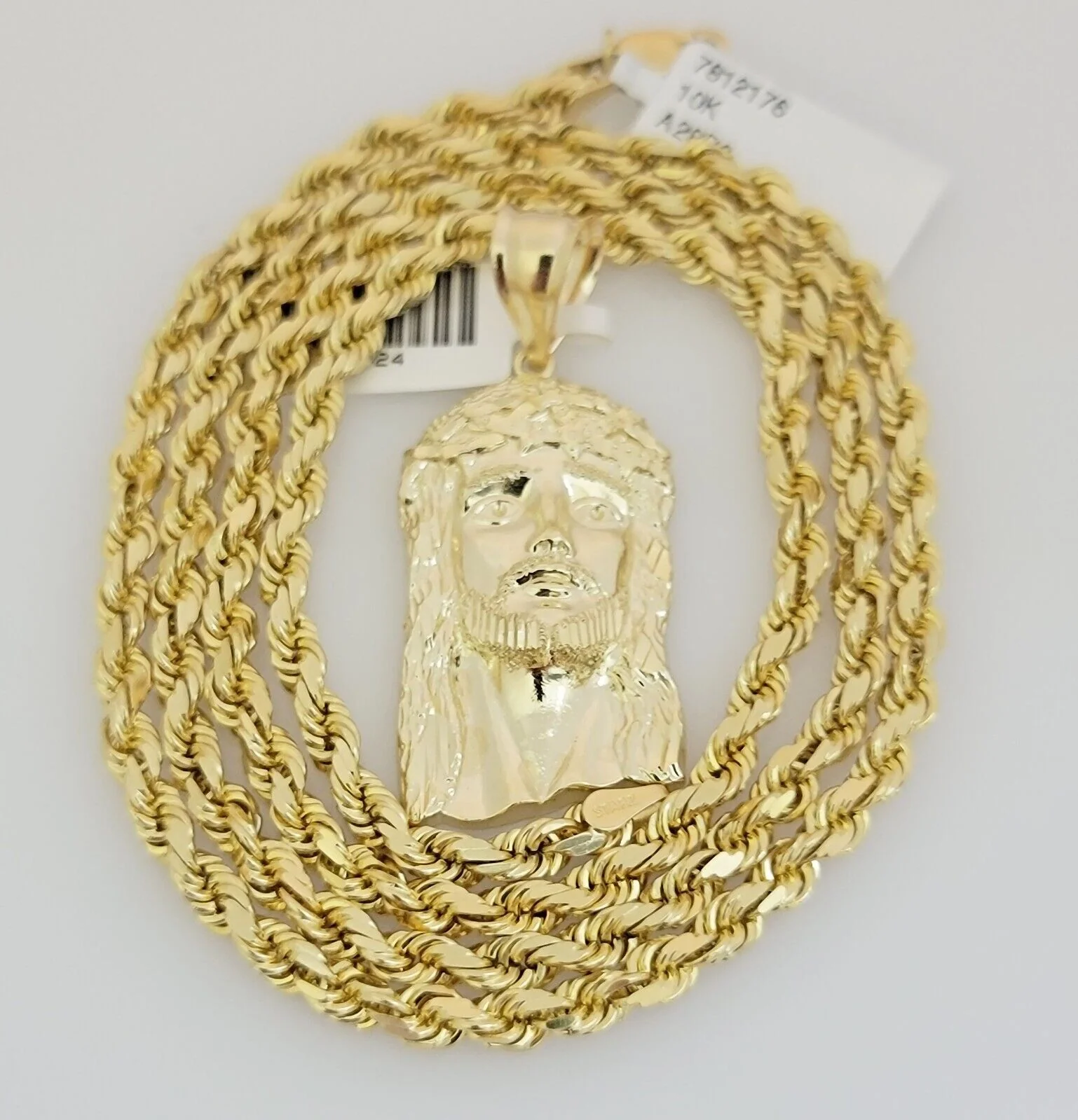 Real 10k Gold Rope Chain Pendant SET Jesus Face Charm Solid Necklace 4mm 26 Inch - Image 4