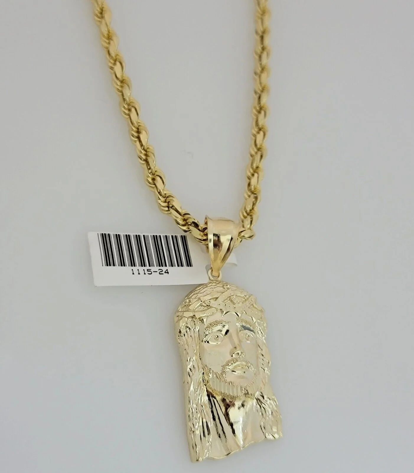 Real 10k Gold Rope Chain Pendant SET Jesus Face Charm Solid Necklace 4mm 26 Inch - Image 7
