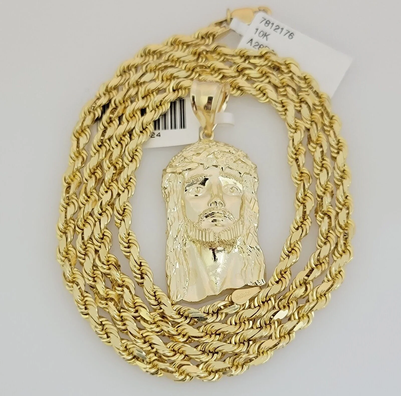 Real 10k Gold Rope Chain Pendant SET Jesus Face Charm Solid Necklace 4mm 26 Inch - Image 8