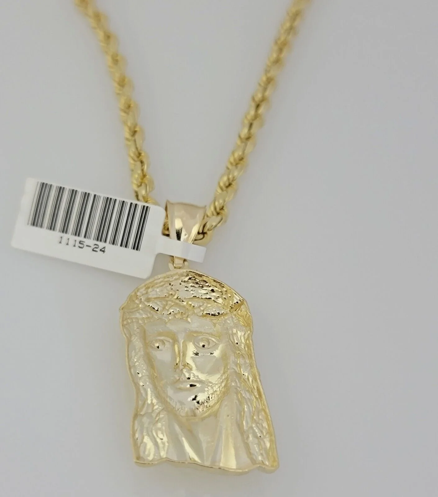 Real 10k Gold Rope Chain Pendant SET Jesus Face Charm Solid Necklace 4mm 26 Inch - Image 9