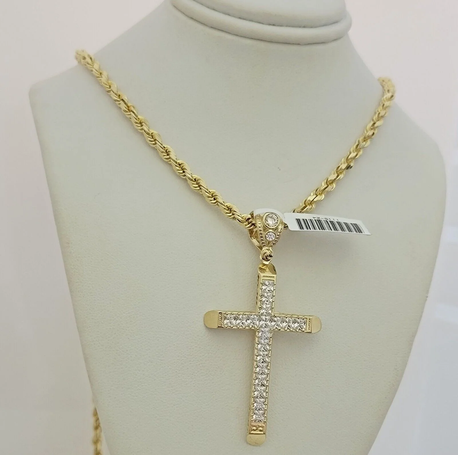 Real 10k Gold Rope Chain Pendant SET Solid Necklace 4mm 20-28" Stone Cross Charm - Image 3