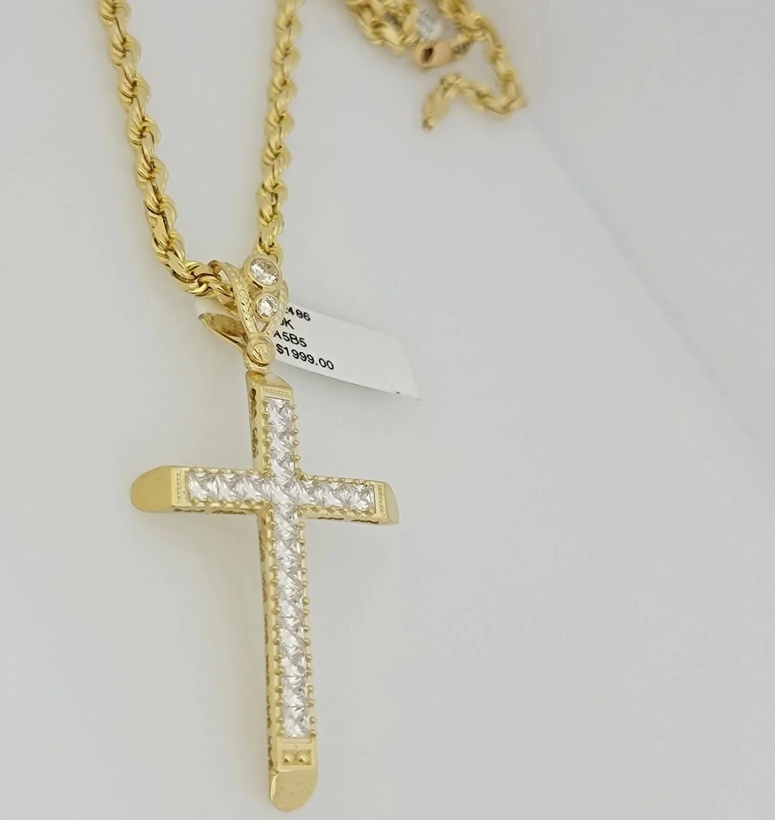 Real 10k Gold Rope Chain Pendant SET Solid Necklace 4mm 20-28" Stone Cross Charm - Image 4