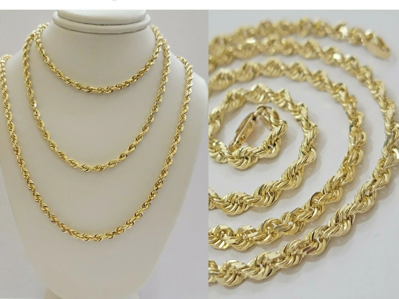 Real 10k Gold Rope Necklace Solid Chain 4mm 18"- 30" Inch REAL 10KT Yellow Gold - Image 3
