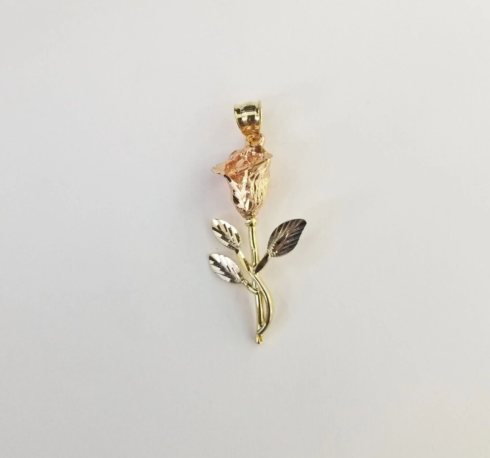 Real 10k Gold Rose Pendant ladies Flower Charm 10kt trio gold Women - Image 3