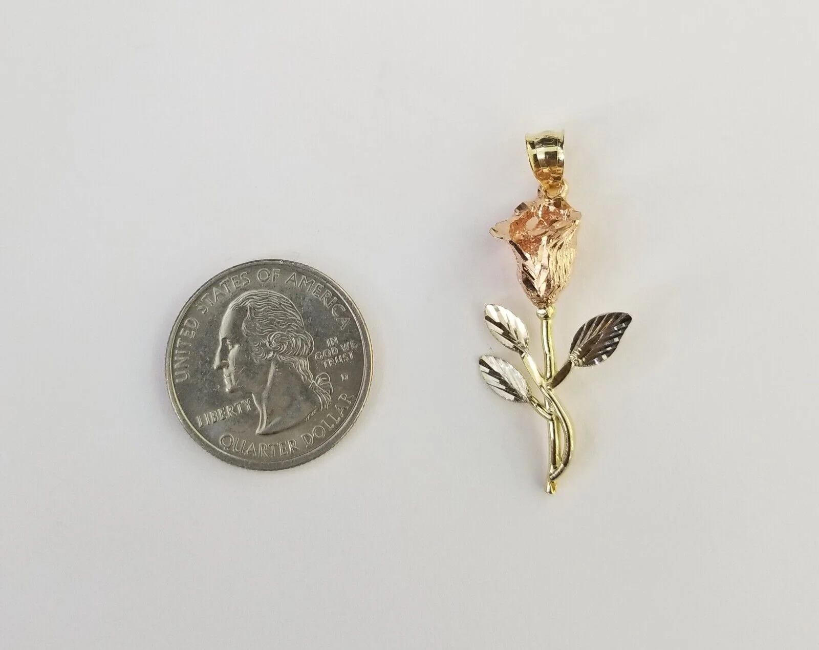 Real 10k Gold Rose Pendant ladies Flower Charm 10kt trio gold Women - Image 4