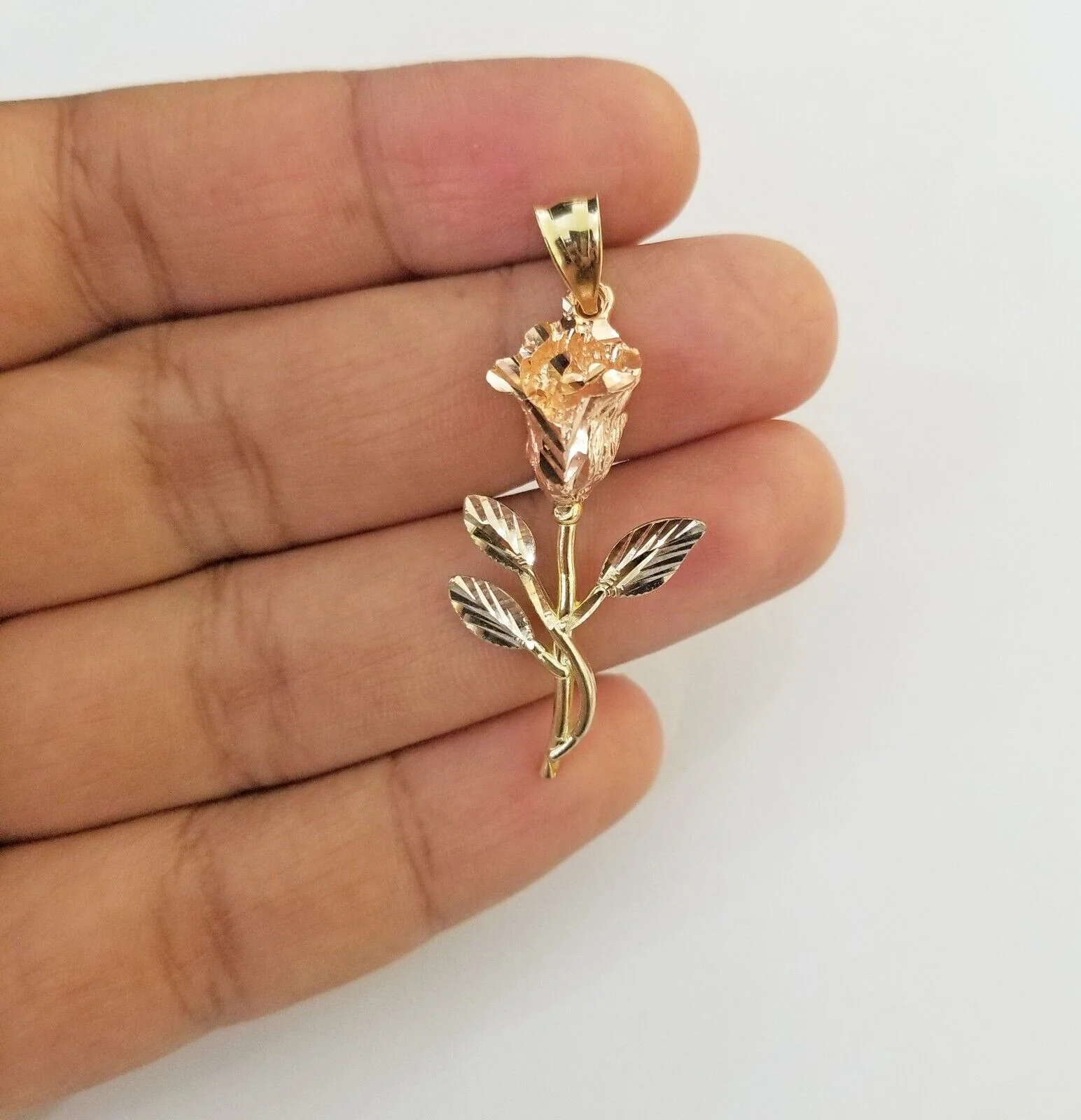 Real 10k Gold Rose Pendant ladies Flower Charm 10kt trio gold Women - Image 6