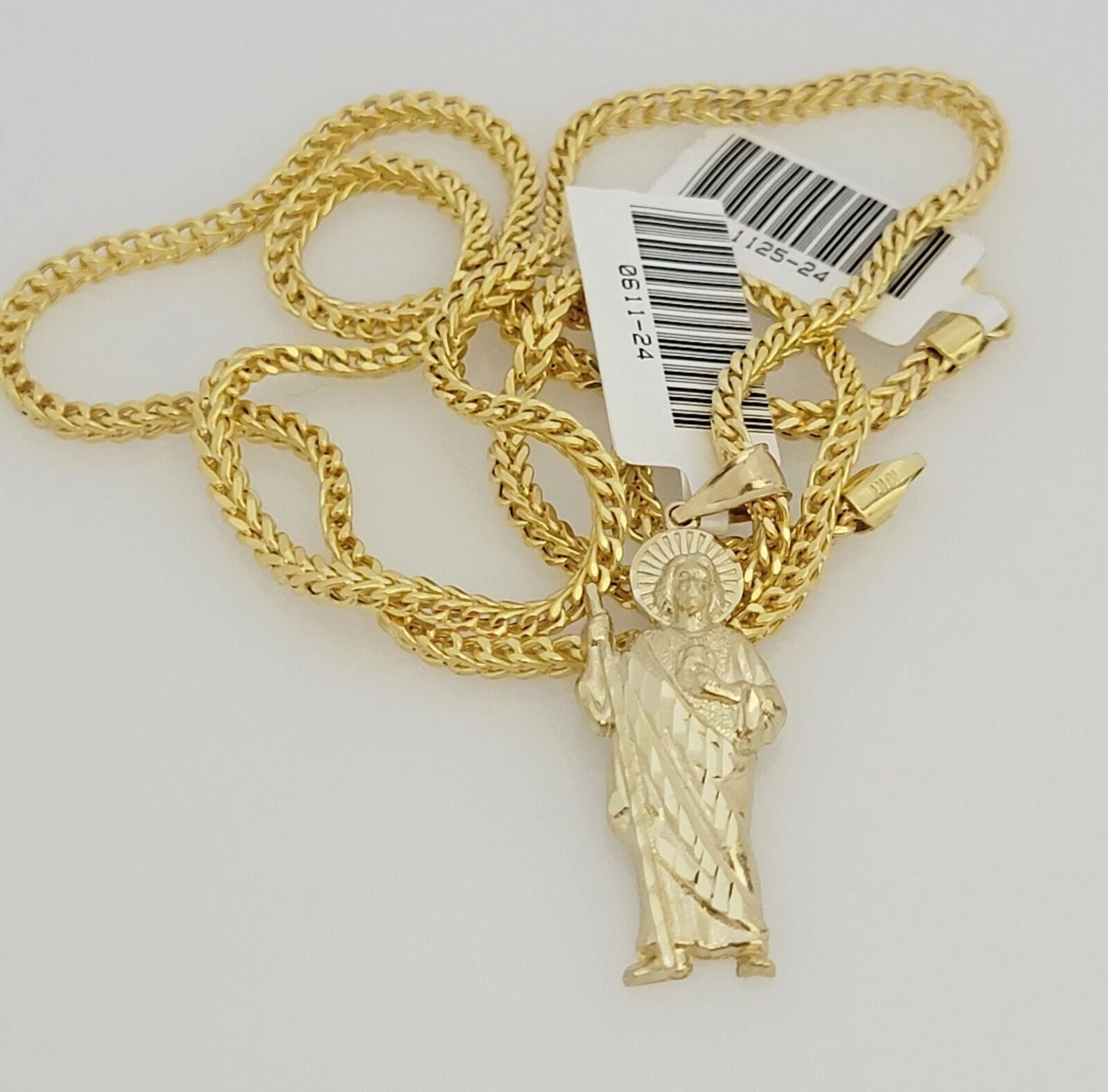 Real 10k Gold Saint Jude Charm Pendant & Franco Chain Necklace SET 2.5mm 18"-24" - Image 2