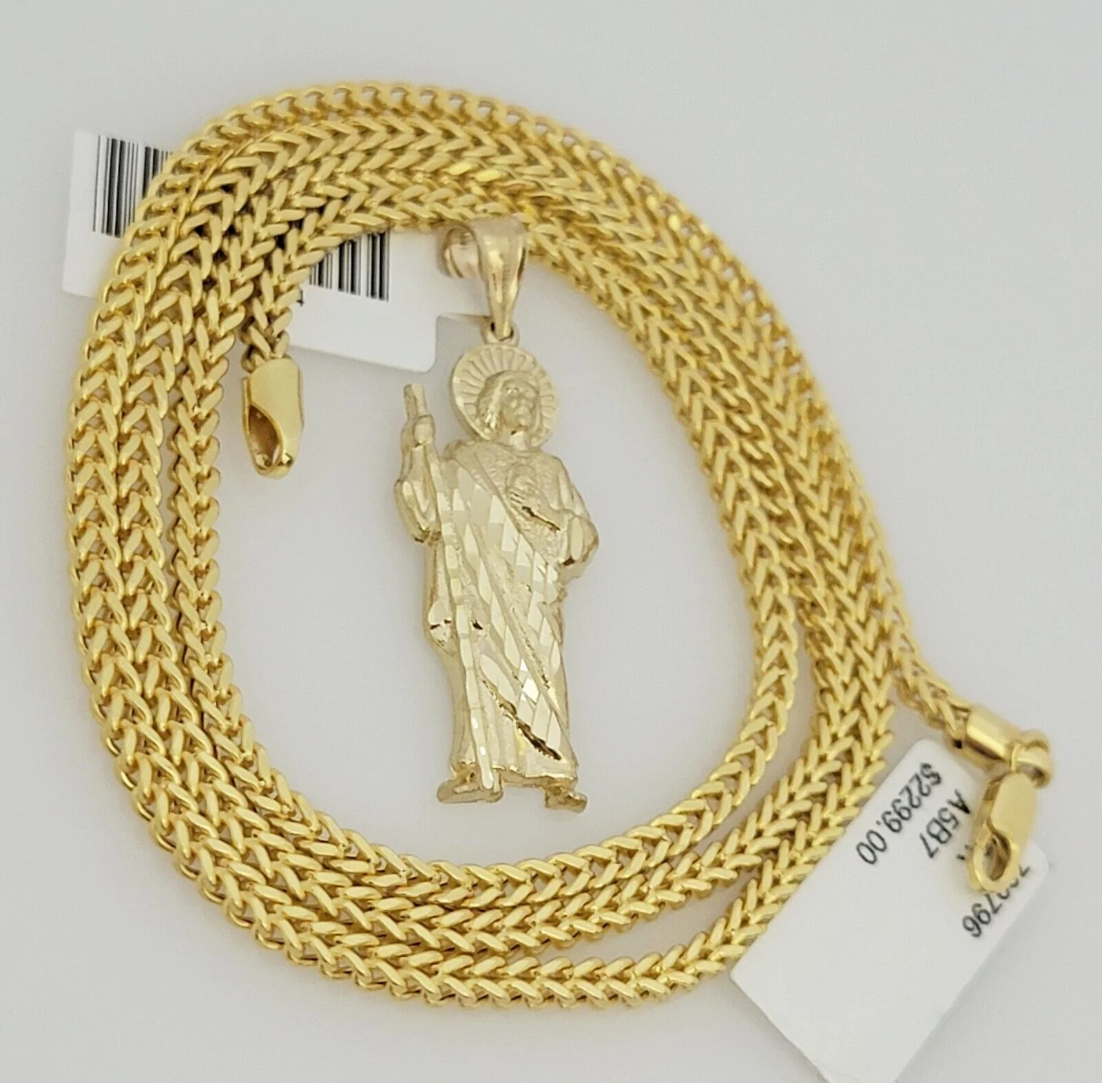 Real 10k Gold Saint Jude Charm Pendant & Franco Chain Necklace SET 2.5mm 18"-24" - Image 3