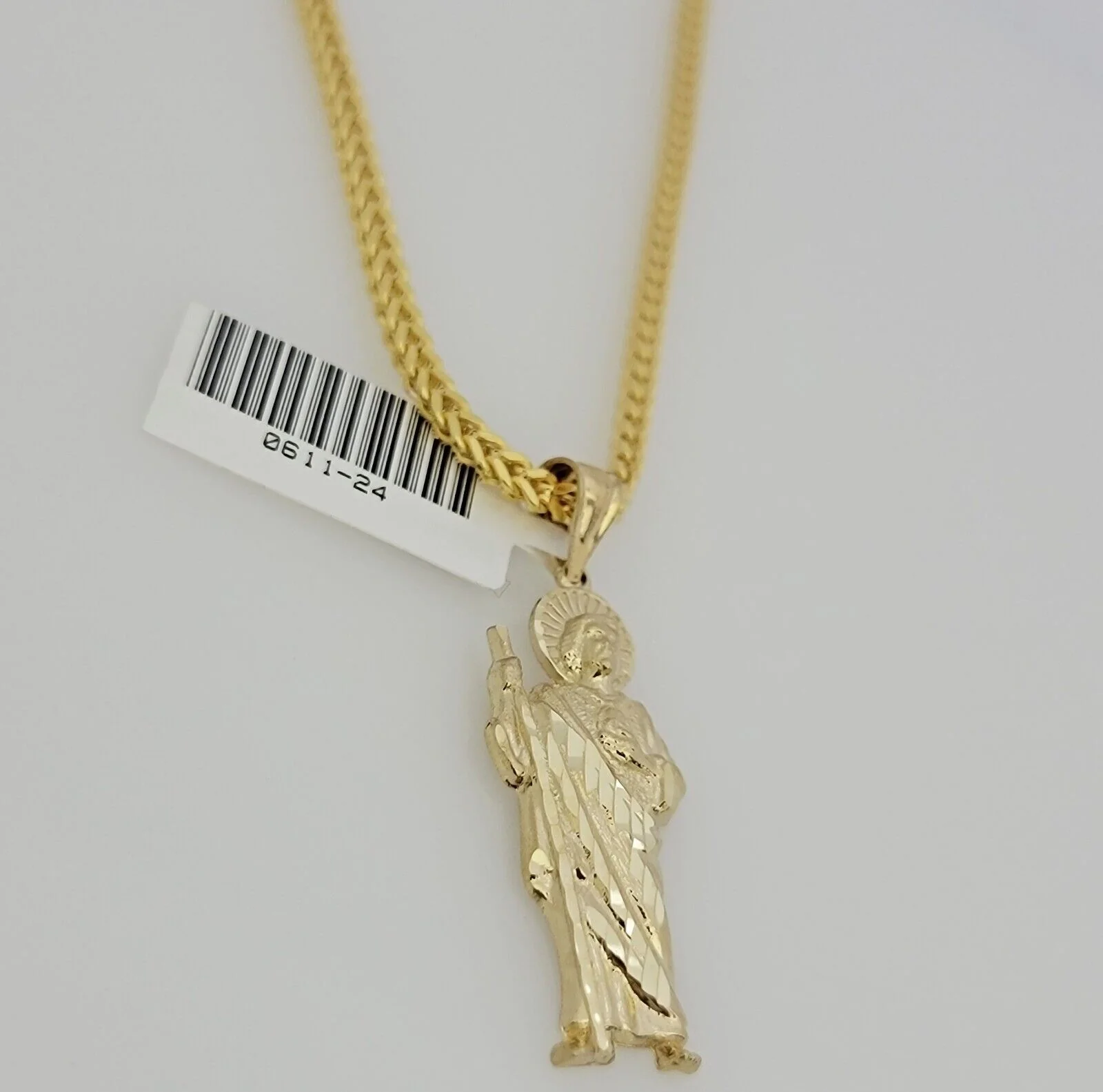 Real 10k Gold Saint Jude Charm Pendant & Franco Chain Necklace SET 2.5mm 18"-24" - Image 4