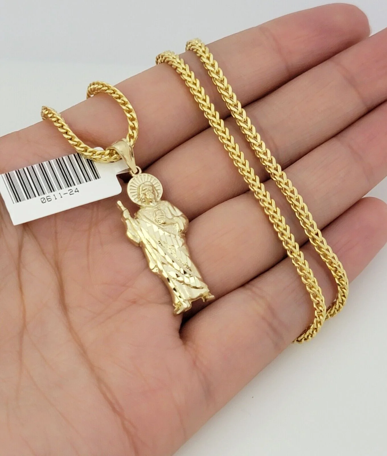 Real 10k Gold Saint Jude Charm Pendant & Franco Chain Necklace SET 2.5mm 18"-24" - Image 5