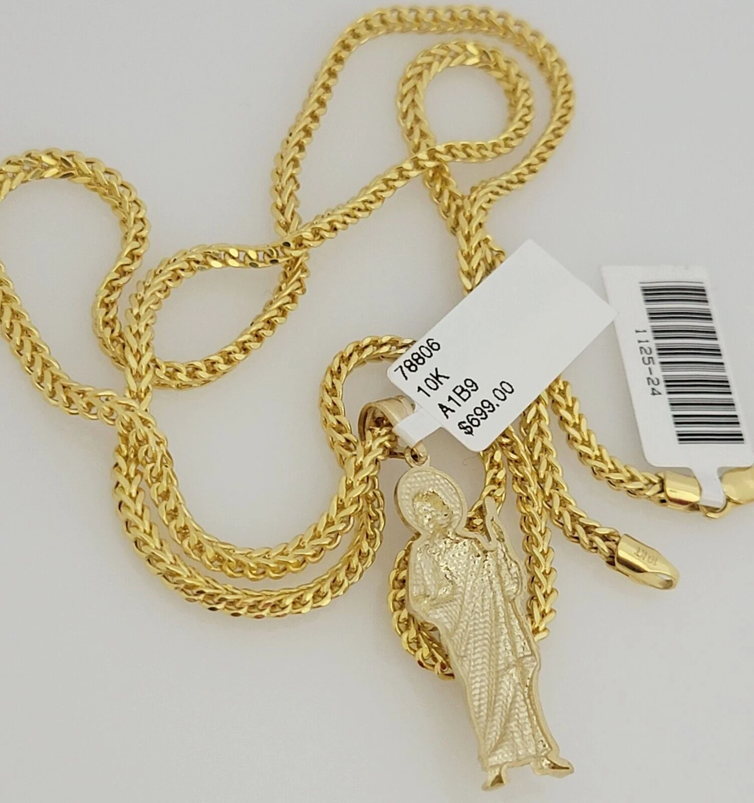 Real 10k Gold Saint Jude Charm Pendant & Franco Chain Necklace SET 2.5mm 18"-24" - Image 8