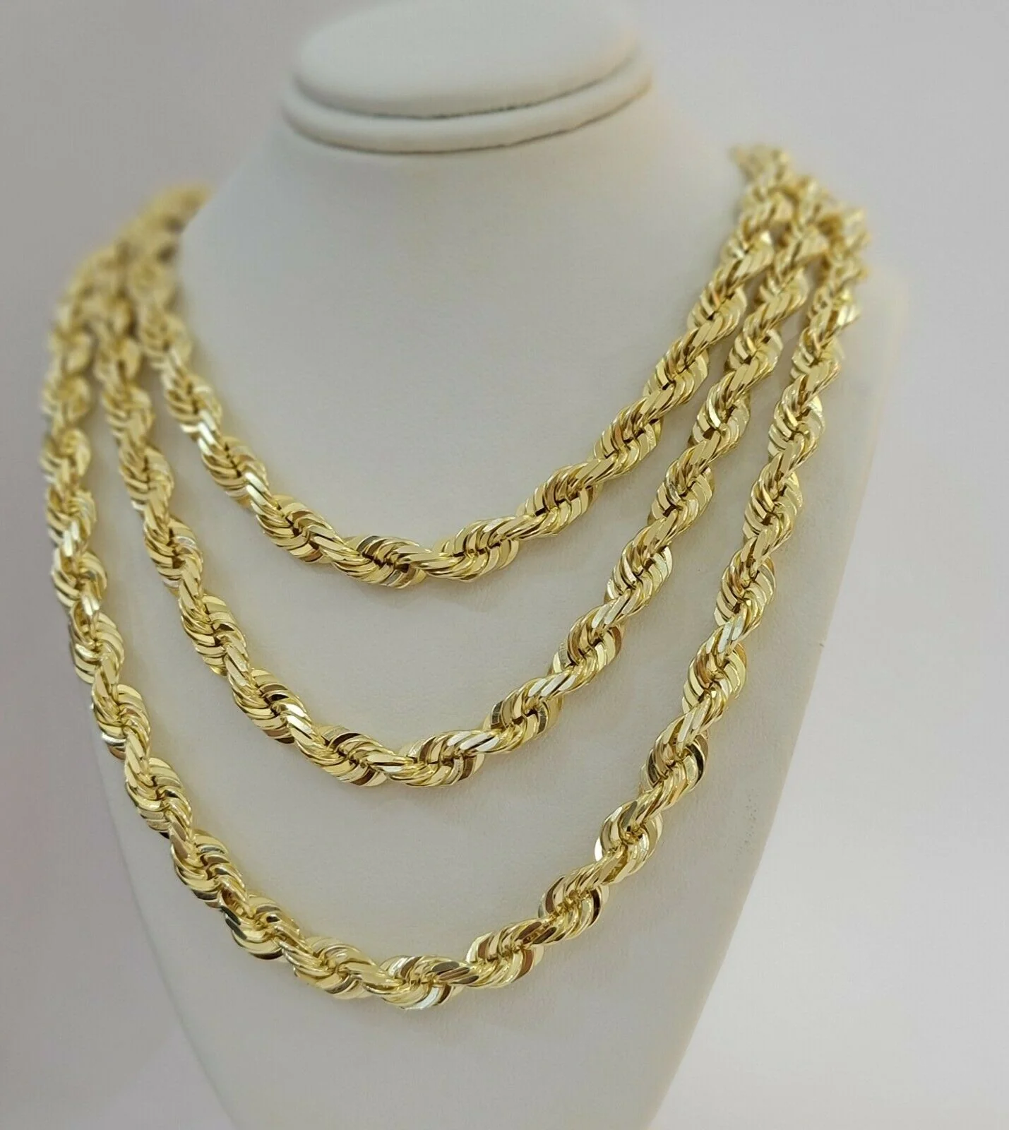 Real 10k Gold Solid Rope Chain Mens Necklace 8mm 24" Inch Diamond cuts 10kt - Image 2