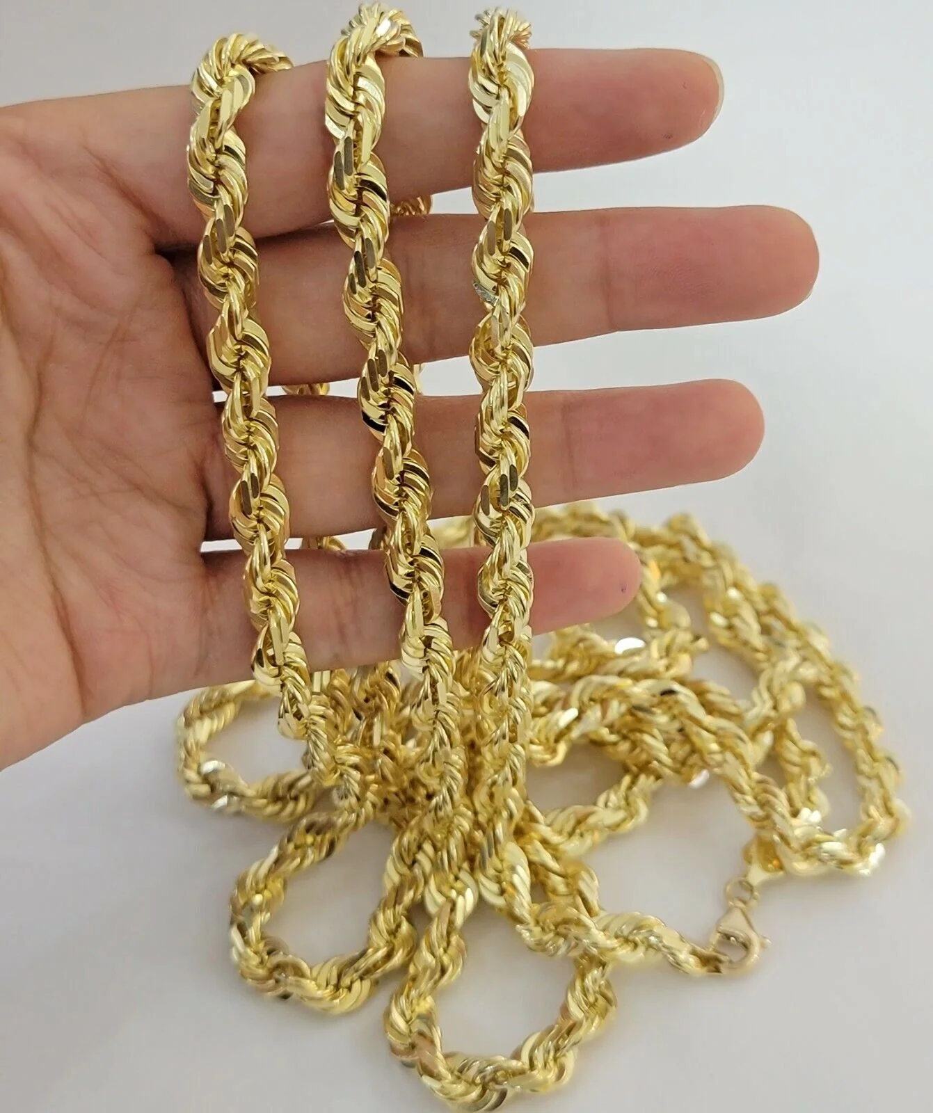 Real 10k Gold Solid Rope Chain Mens Necklace 8mm 24" Inch Diamond cuts 10kt - Image 4