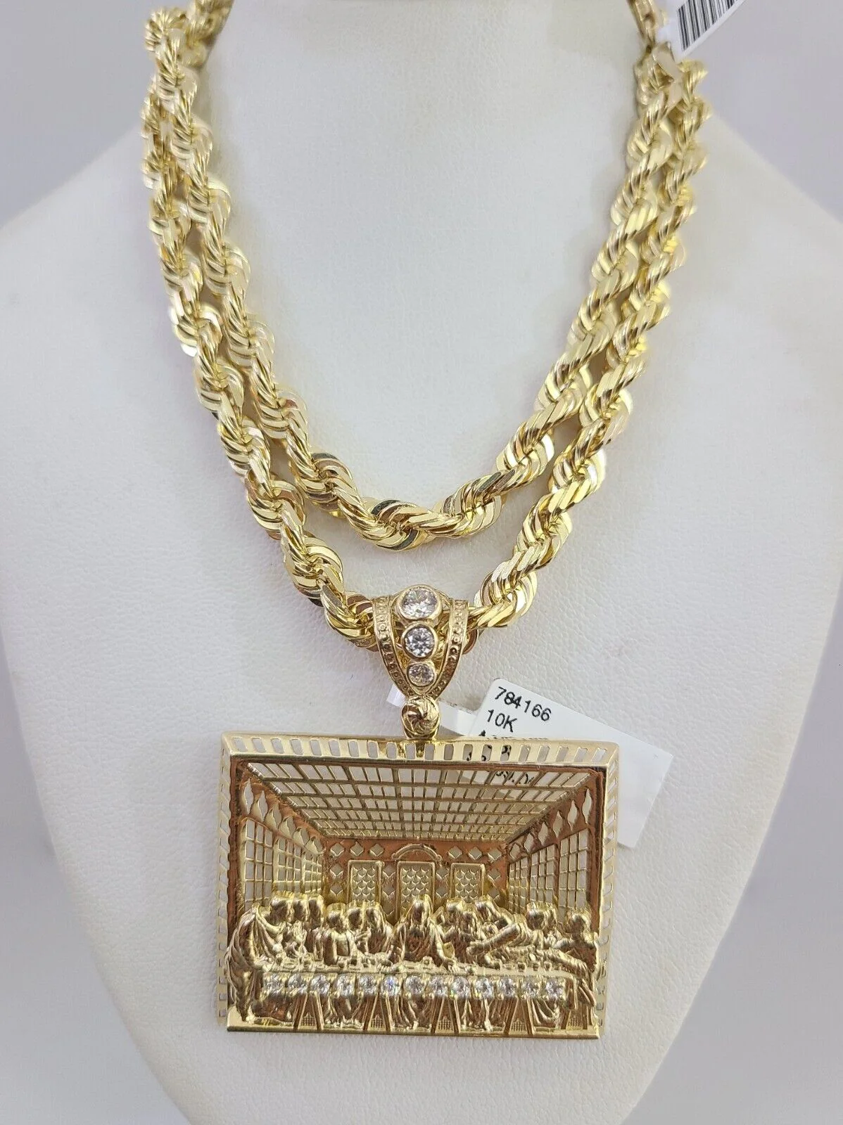 REAL 10k Gold Solid Rope Necklace 6mm Last Supper Pendant SET Chain 20"-30'' - Image 10