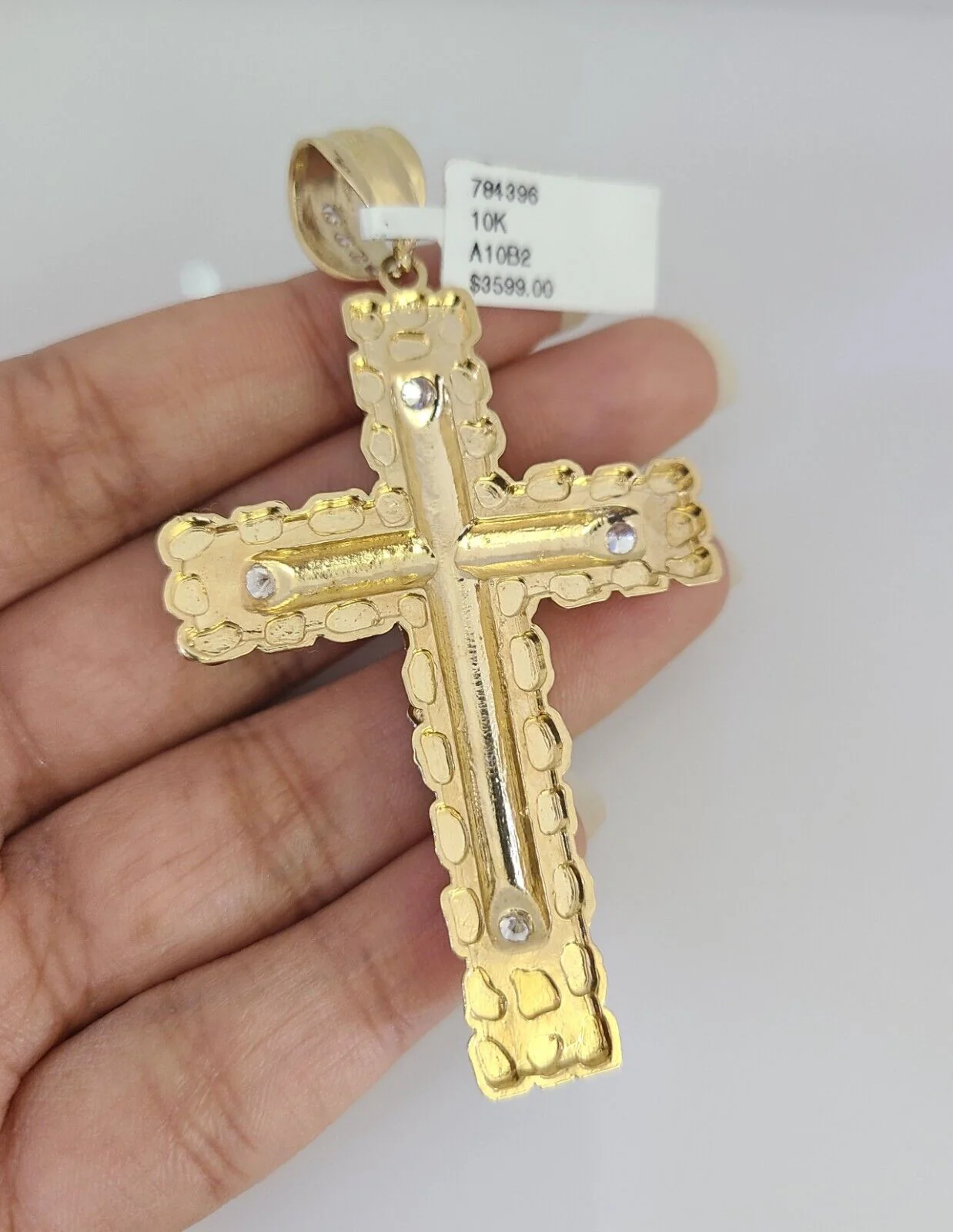 REAL 10k Gold Solid Rope Necklace 6mm Nugget Cross Pendant SET Chain 20"-30'' - Image 9