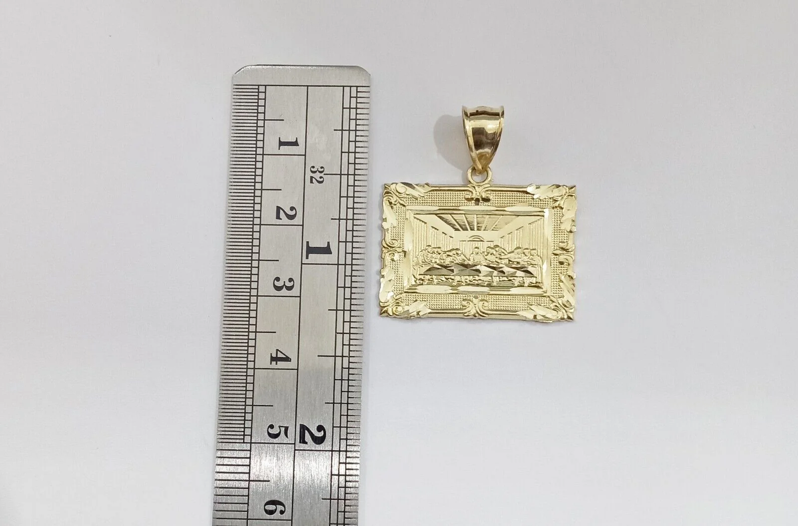 Real 10k Gold Square Pendant Last Supper Charm 10kt Yellow Gold - Image 6