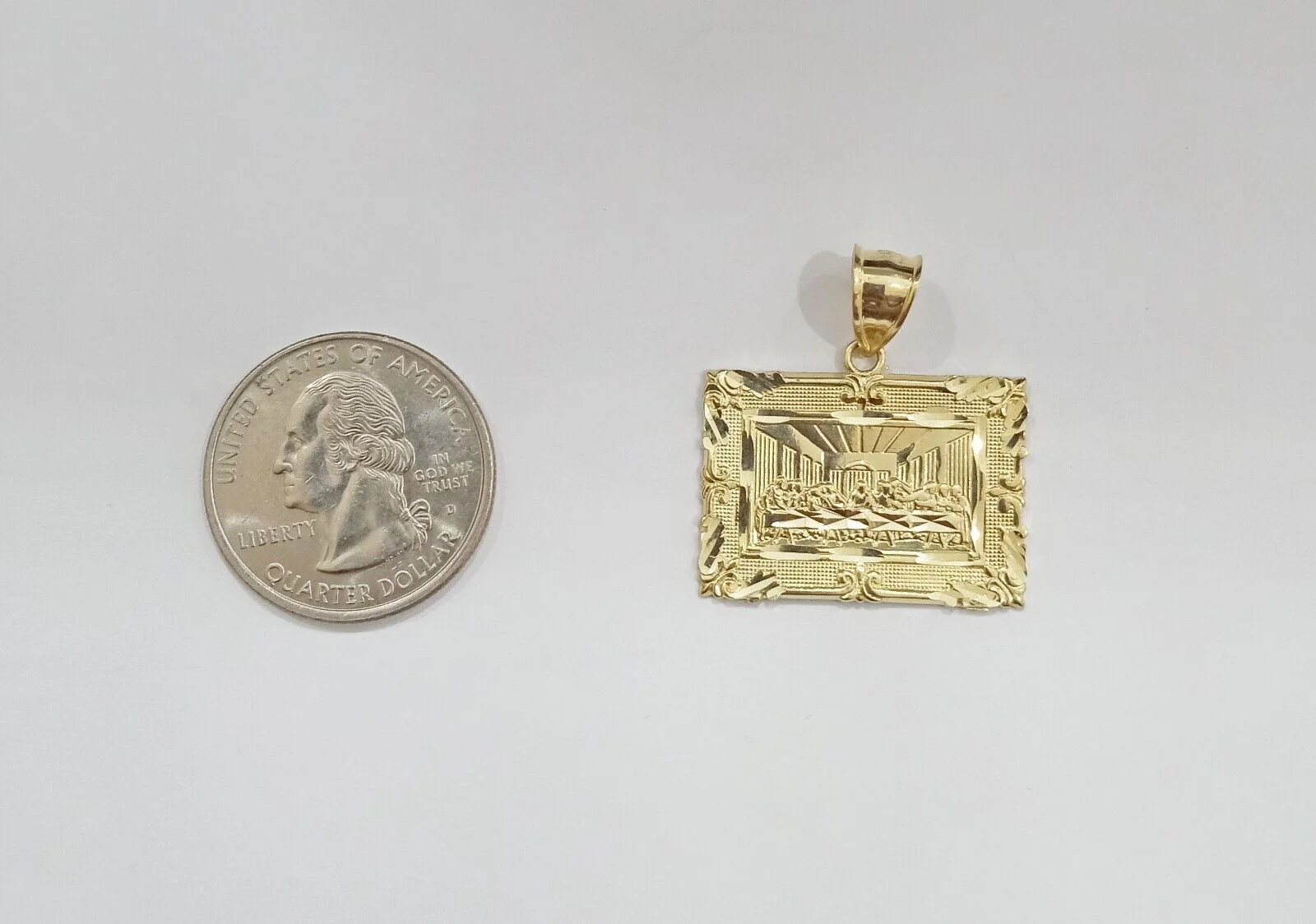 Real 10k Gold Square Pendant Last Supper Charm 10kt Yellow Gold - Image 3