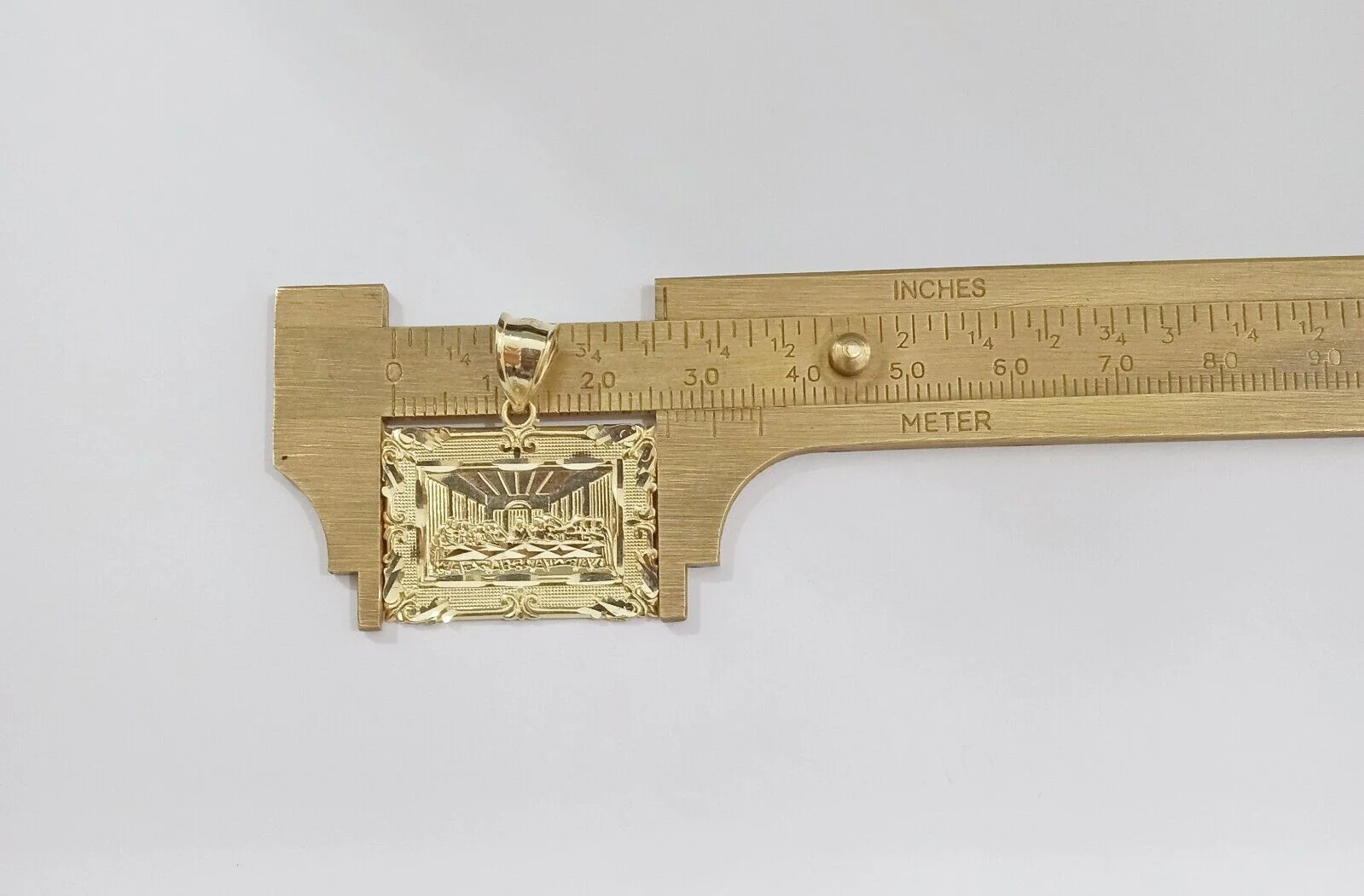 Real 10k Gold Square Pendant Last Supper Charm 10kt Yellow Gold - Image 7
