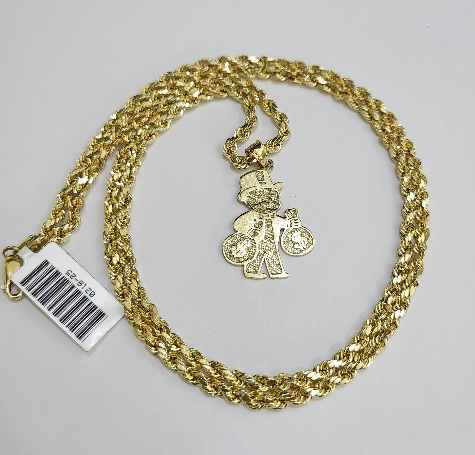 REAL 10k Grandpa Money Bag Charm Rope Chain Pendant 3mm Necklace Set 18"-28" in - Image 2