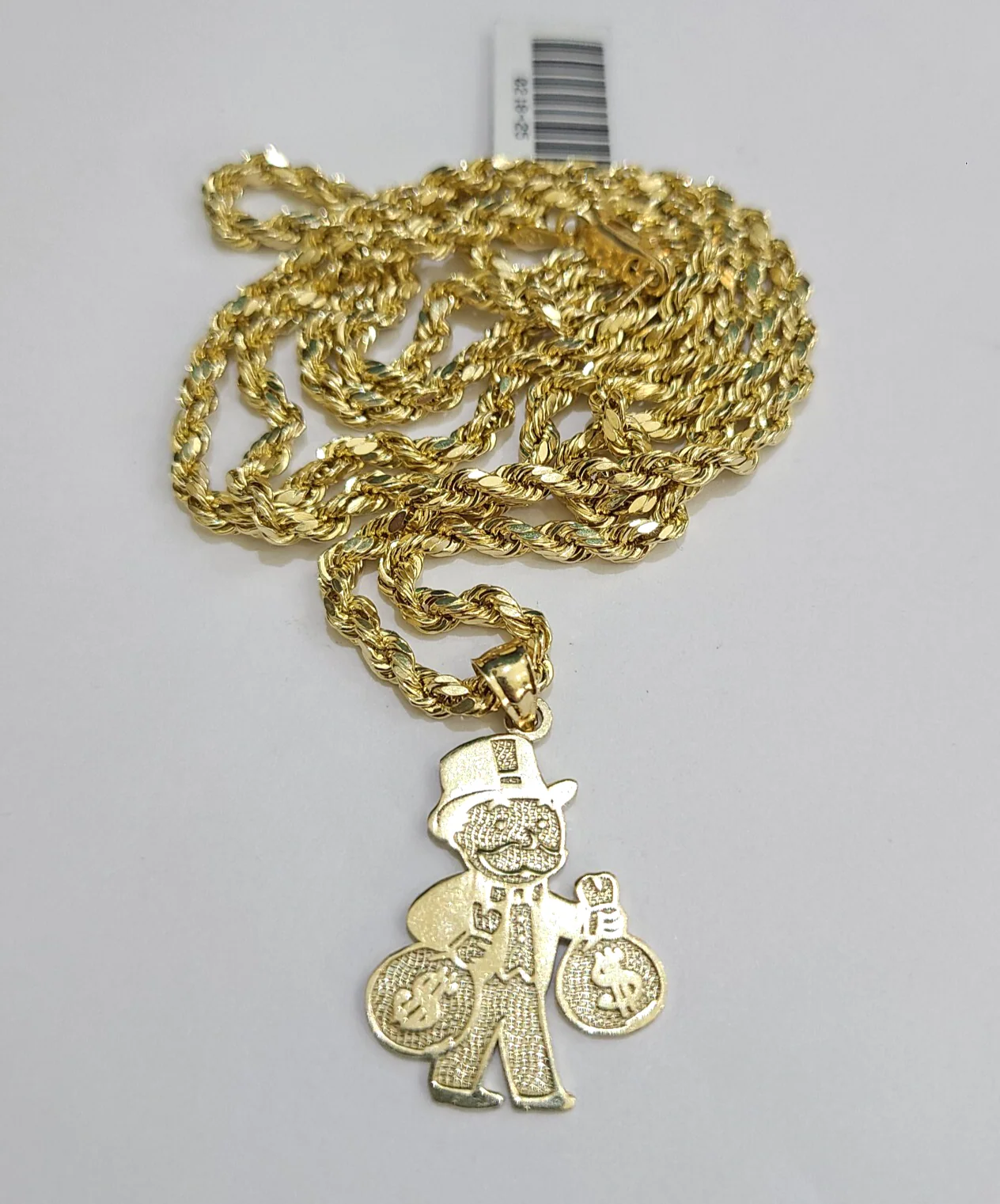REAL 10k Grandpa Money Bag Charm Rope Chain Pendant 3mm Necklace Set 18"-28" in - Image 4
