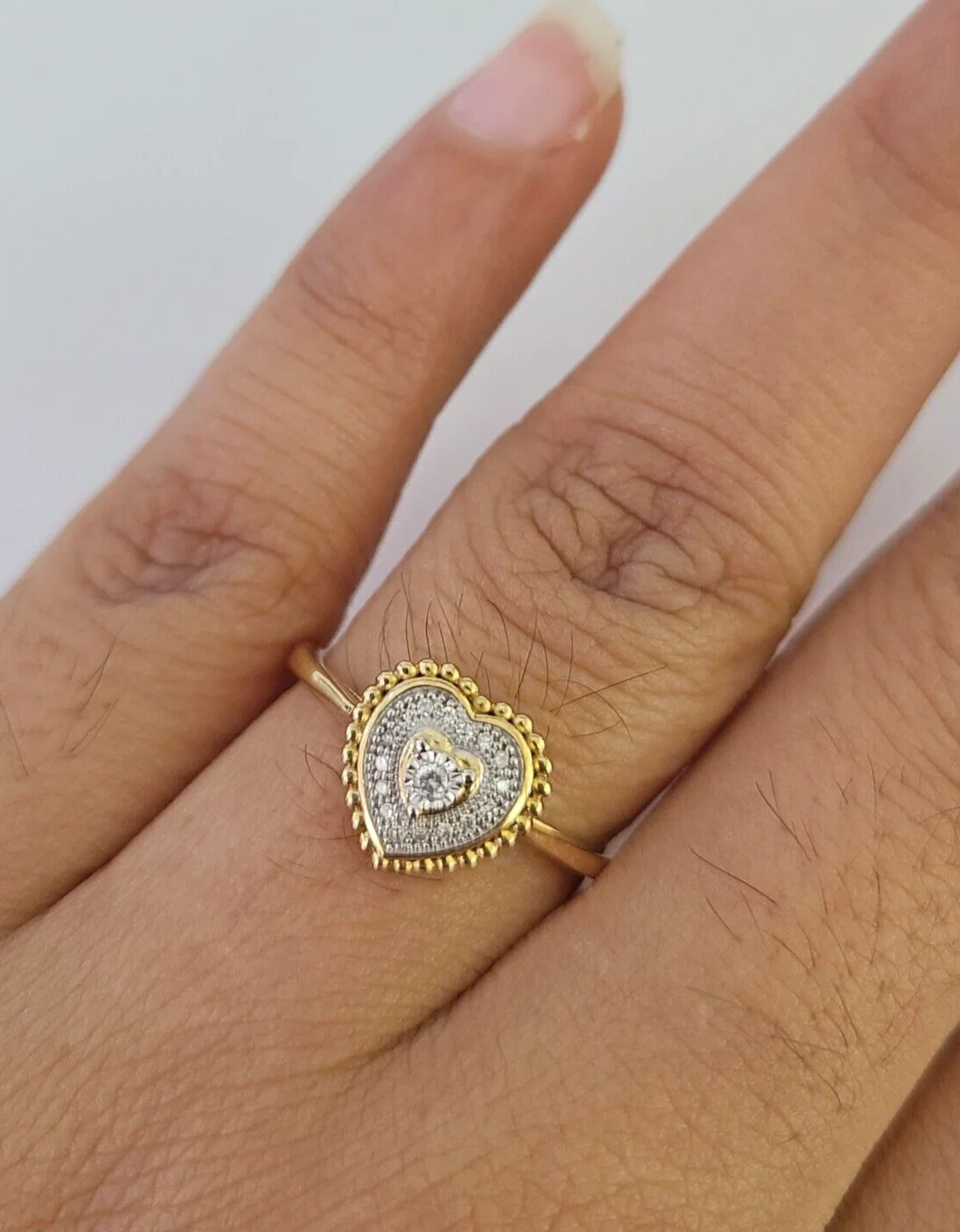 Real 10k Hearts Diamond Ladies Ring Women Casual 10Kt Yellow Gold All Sizes - Image 3