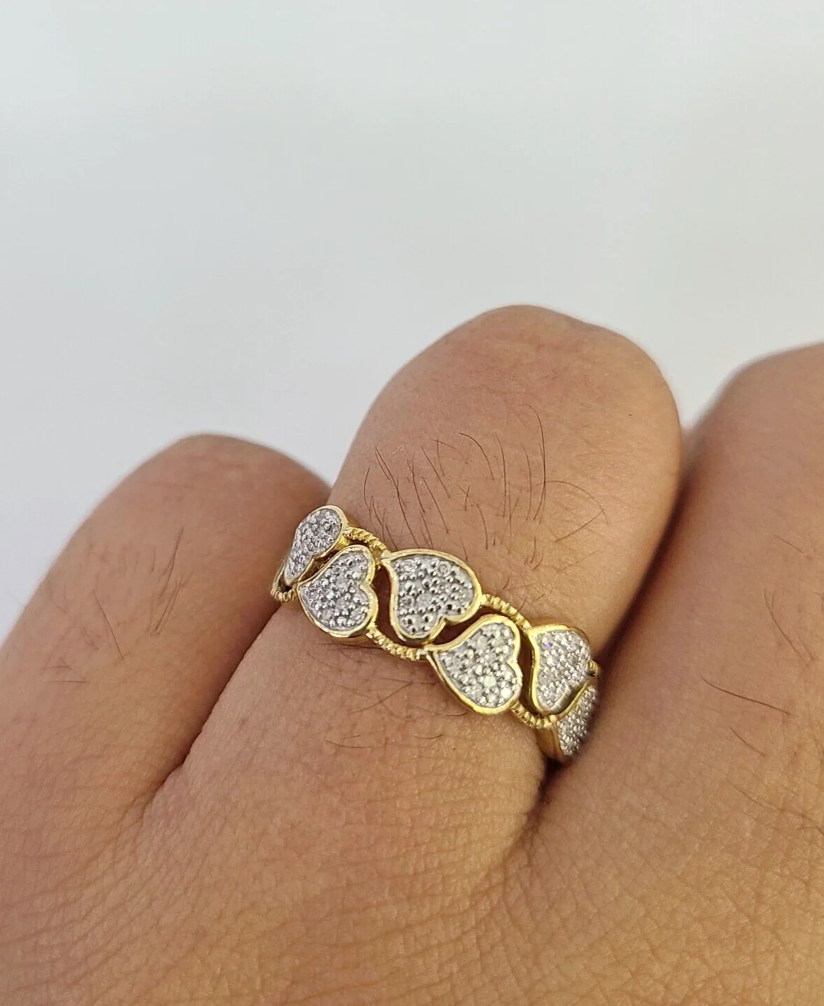 Real 10k Hearts Diamond Ladies Ring Women Casual 10Kt Yellow Gold All Sizes - Image 2